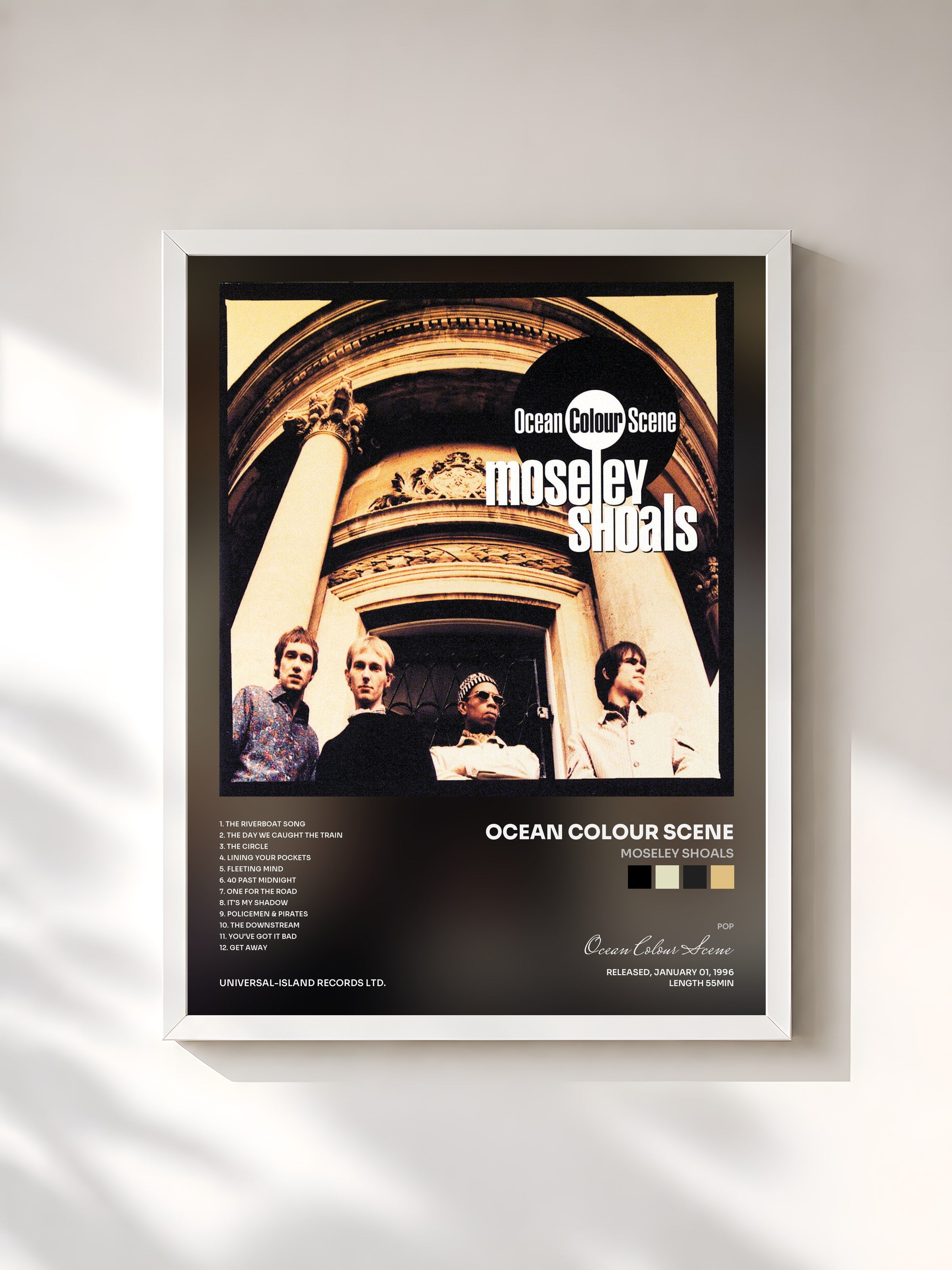 #blanc Tableau de l'album Moseley Shoals de Ocean Colour Scene, cadre blanc, imprimé et encadré en France