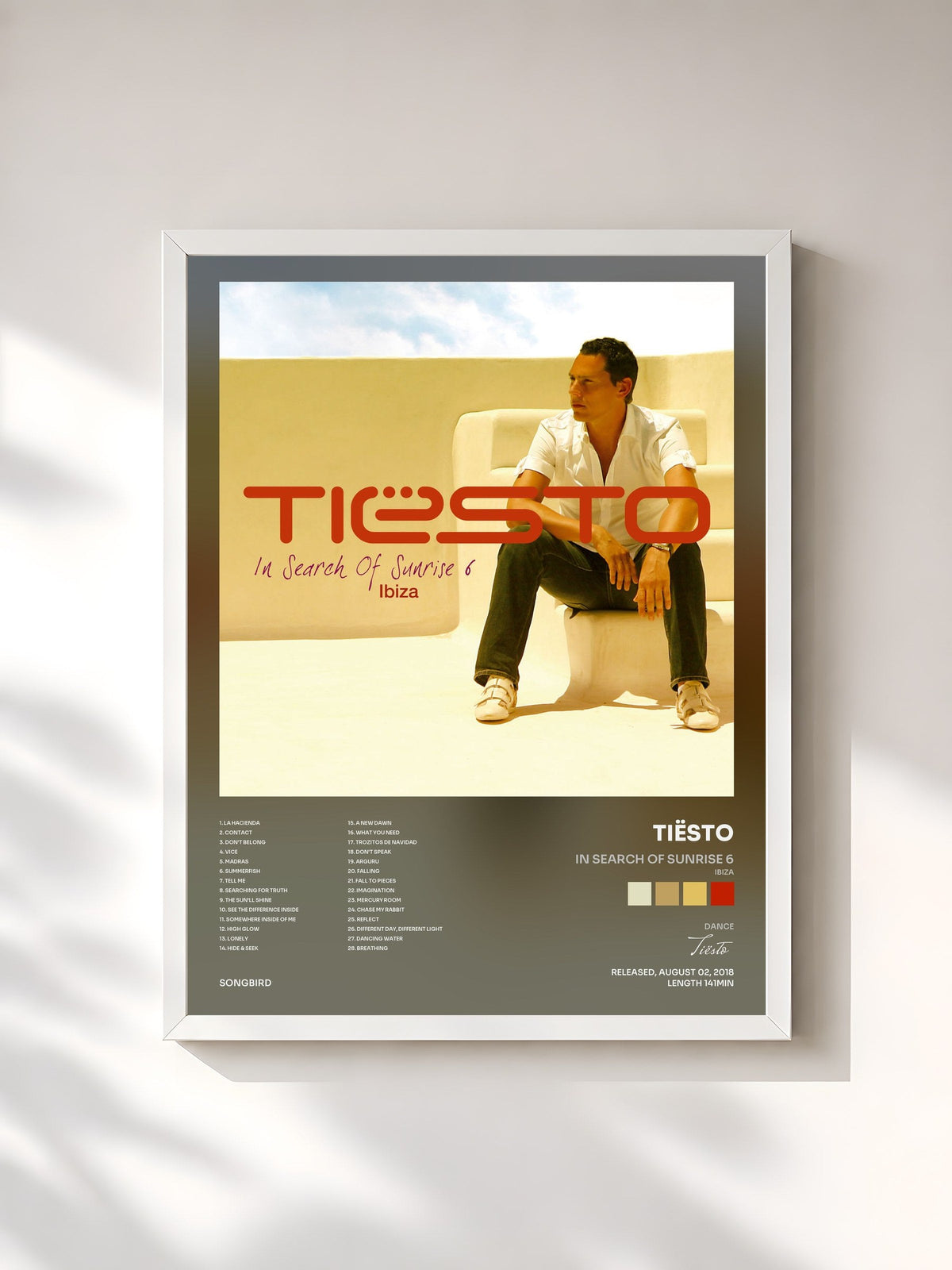 #blanc Tableau de l'album In Search of Sunrise 6 (Ibiza) mixed by Tiësto de Tiësto, cadre blanc, imprimé et encadré en France