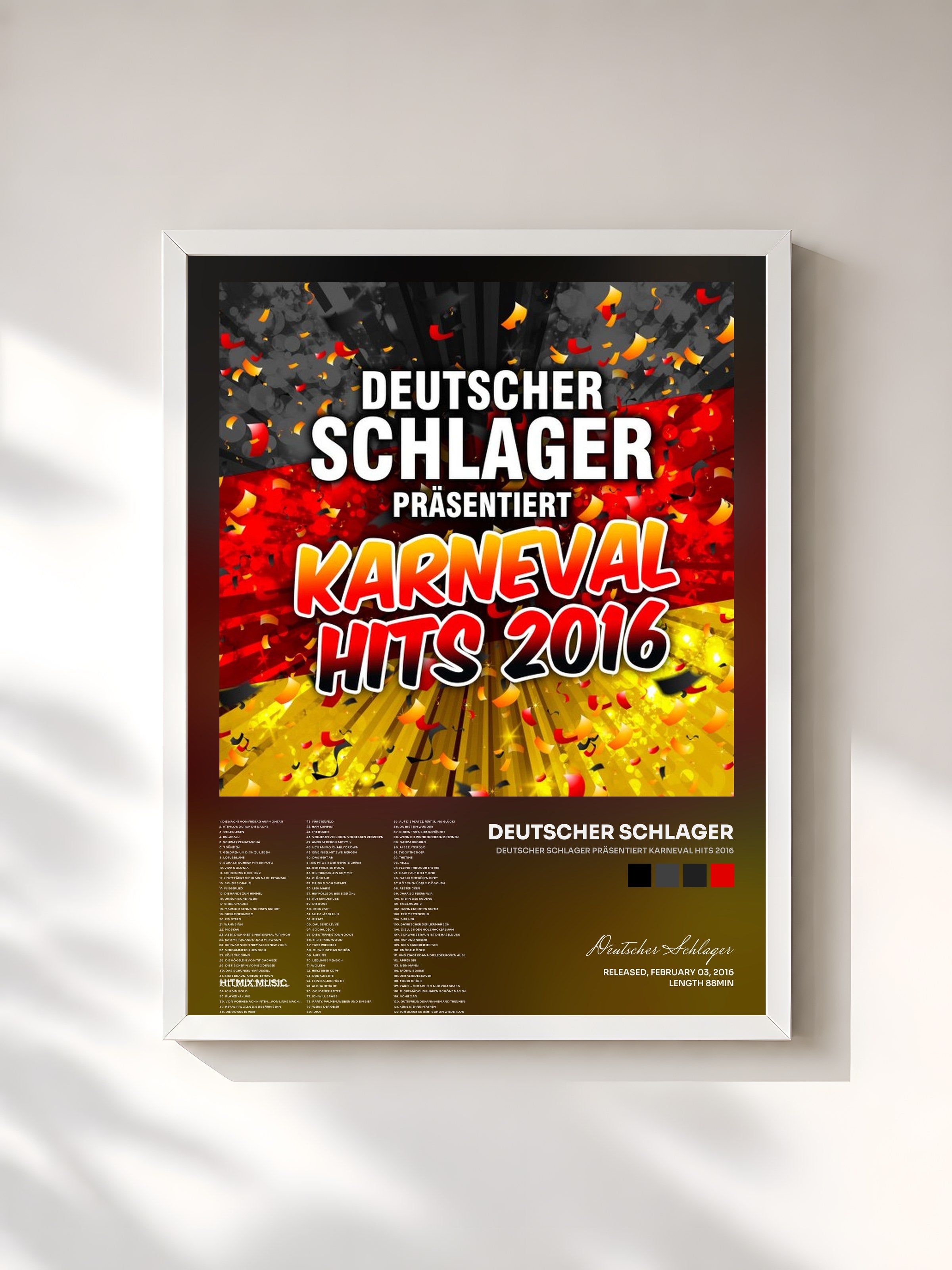#blanc Tableau de l'album Deutscher Schlager präsentiert Karneval Hits 2016 de Deutscher Schlager, cadre blanc, imprimé et encadré en France