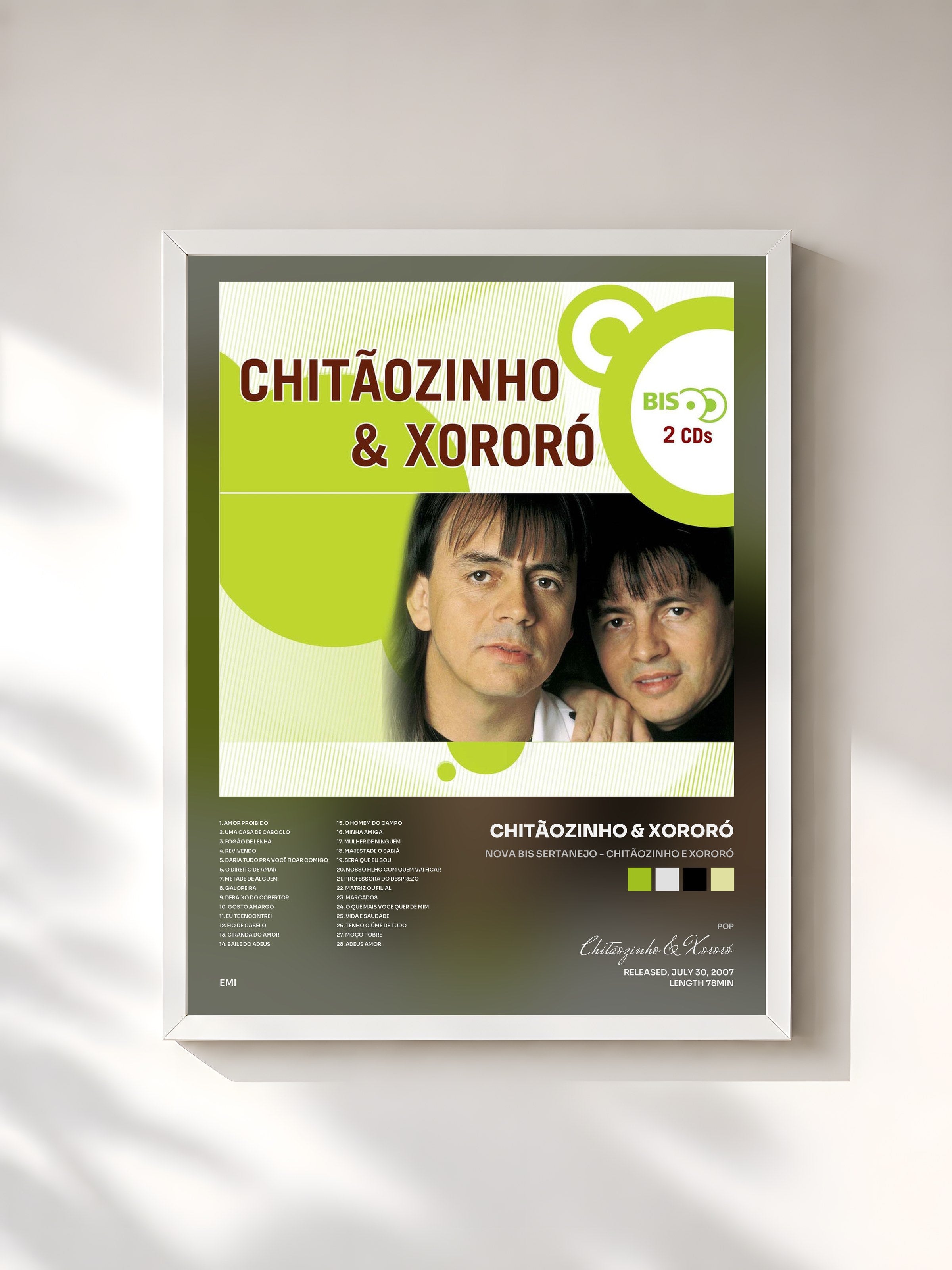 #blanc Tableau de l'album Nova Bis Sertanejo - Chitãozinho E Xororó de Chitãozinho & Xororó, cadre blanc, imprimé et encadré en France