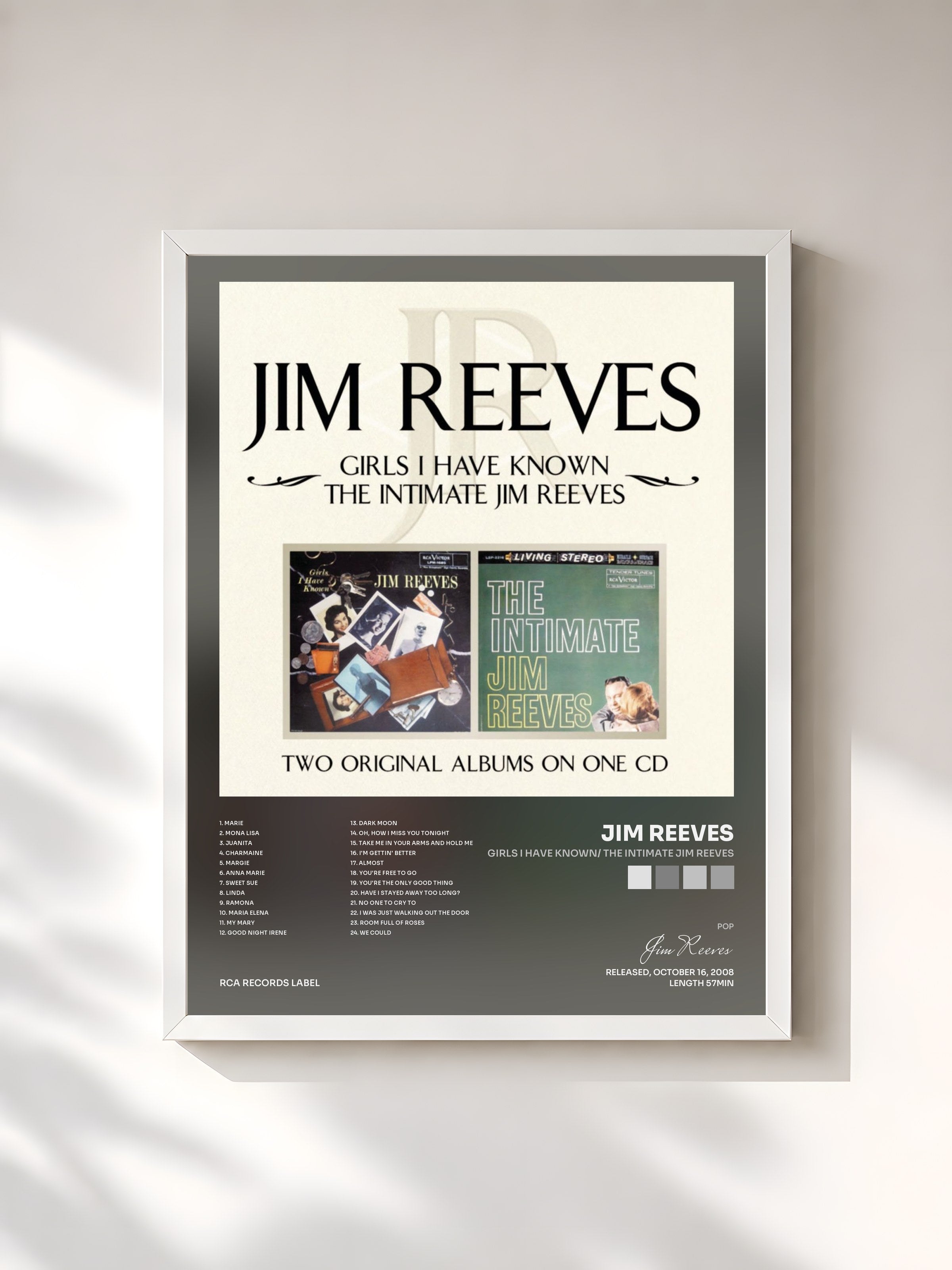 #blanc Tableau de l'album Girls I Have Known/ The Intimate Jim Reeves de Jim Reeves, cadre blanc, imprimé et encadré en France