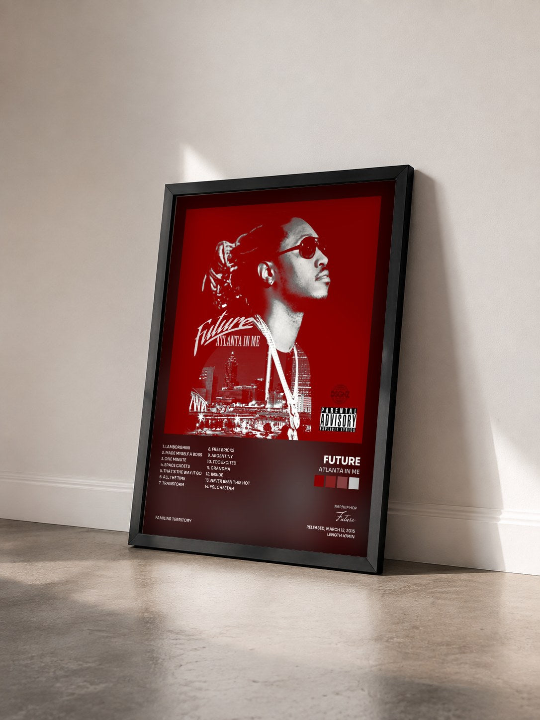 #noir Tableau de l'album Atlanta In Me de Future vu de trois quarts, cadre noir