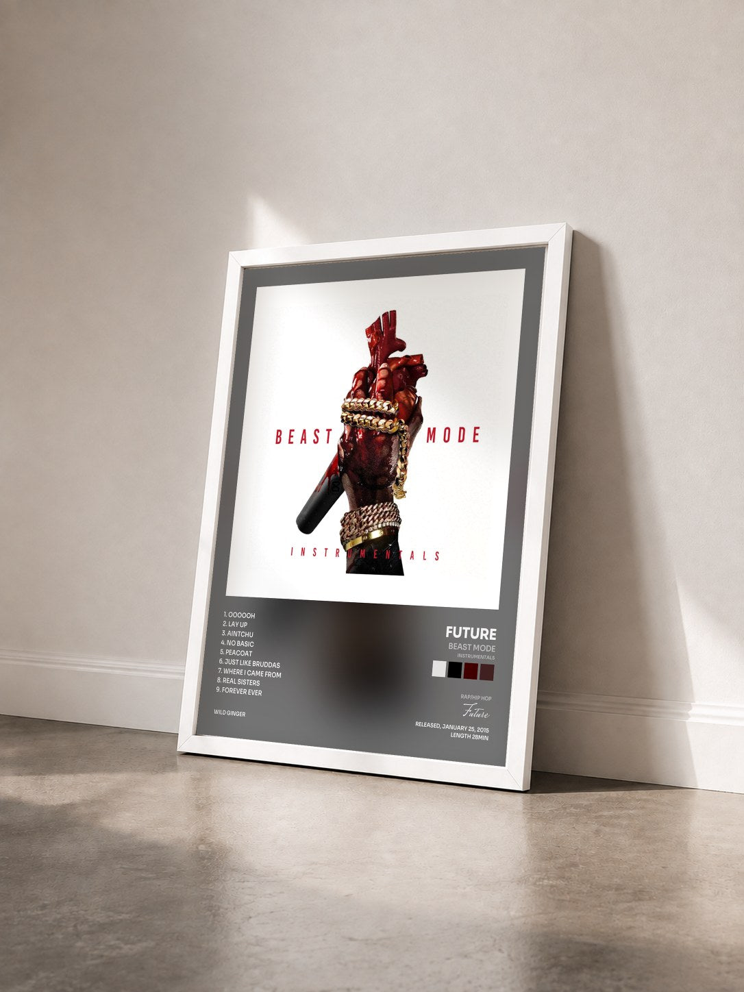 #blanc Tableau de l'album Beast Mode (Instrumentals) de Future vu de trois quarts, cadre blanc