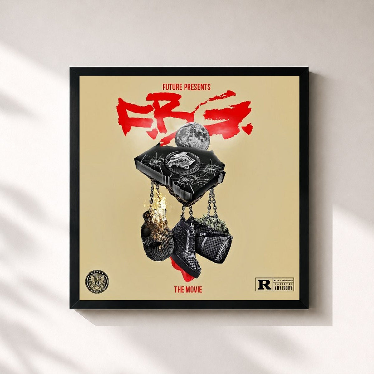 #noir Tableau carré de l'album FBG The Movie de Future, cadre noir 32x32 cm