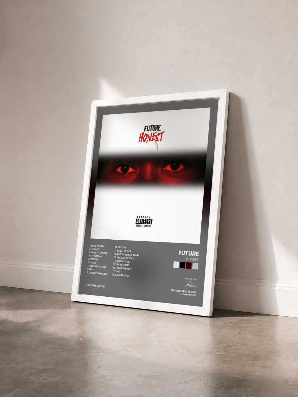 #blanc Tableau de l'album Honest de Future vu de trois quarts, cadre blanc