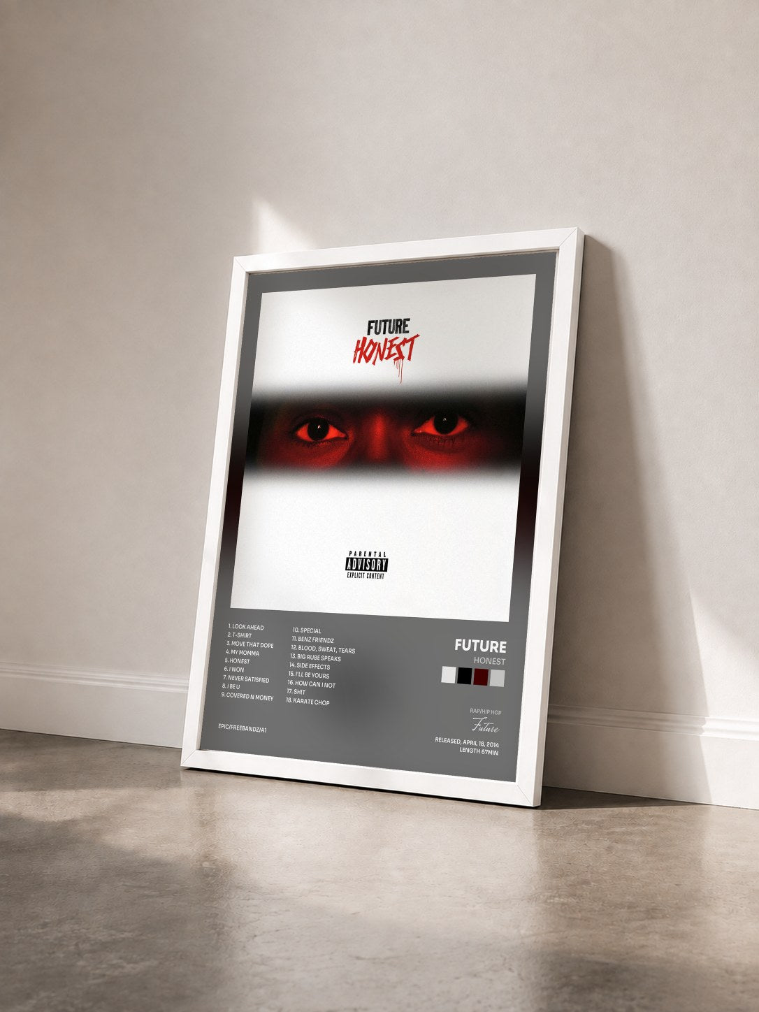 #blanc Tableau de l'album Honest de Future vu de trois quarts, cadre blanc