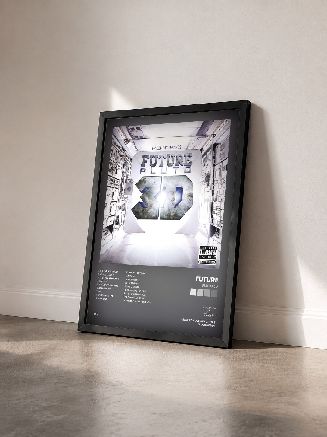 #noir Tableau de l'album Pluto 3D de Future vu de trois quarts, cadre noir