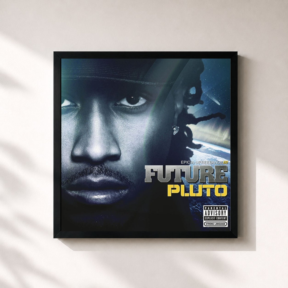 #noir Tableau carré de l'album Pluto de Future, cadre noir 32x32 cm