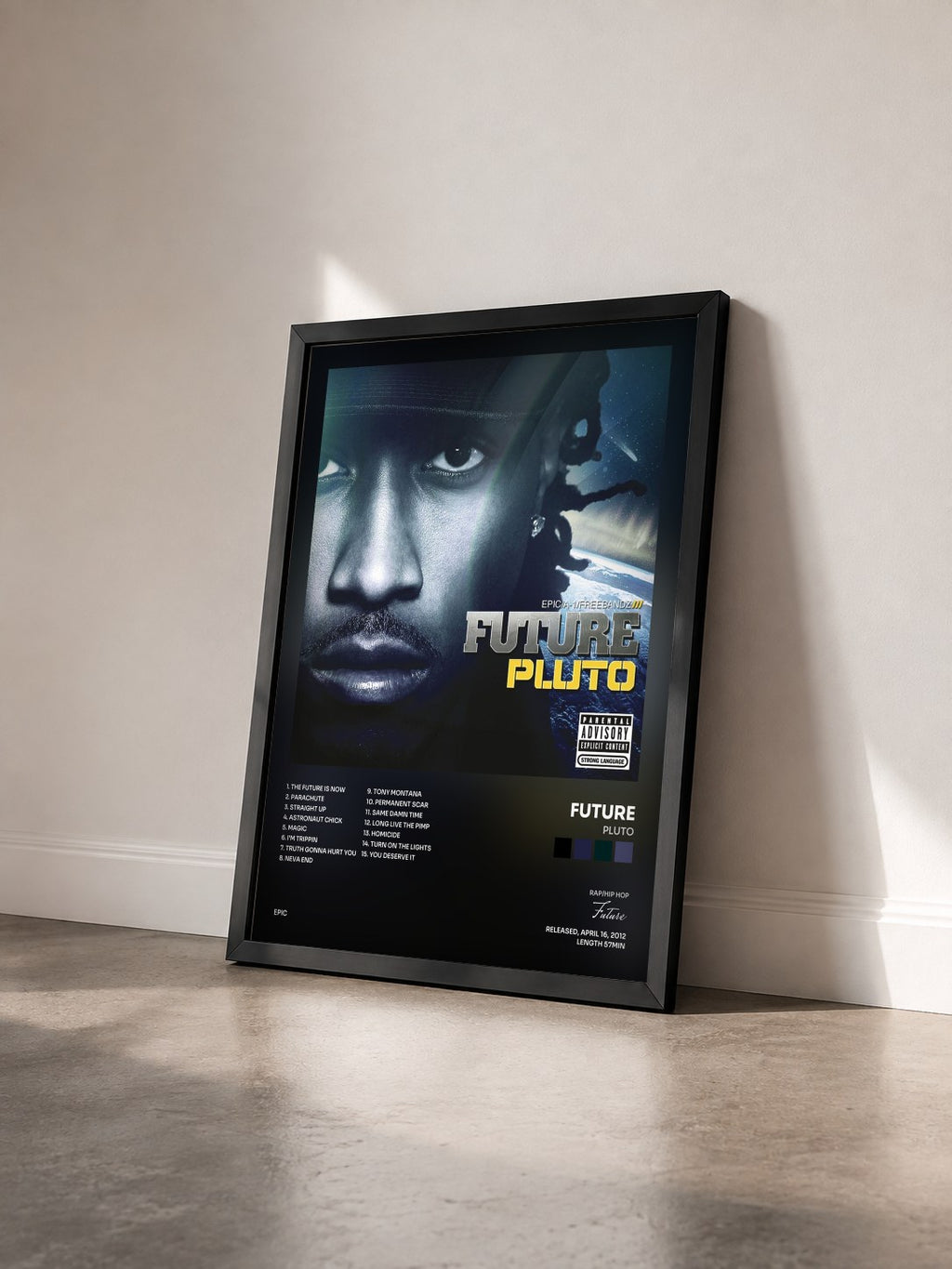 #noir Tableau de l'album Pluto de Future vu de trois quarts, cadre noir