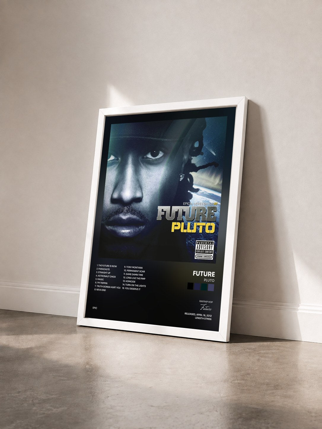 #blanc Tableau de l'album Pluto de Future vu de trois quarts, cadre blanc