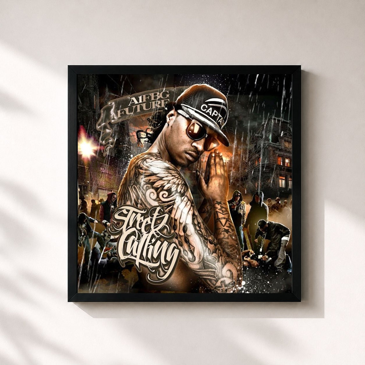 #noir Tableau carré de l'album Streets Callin de Future, cadre noir 32x32 cm