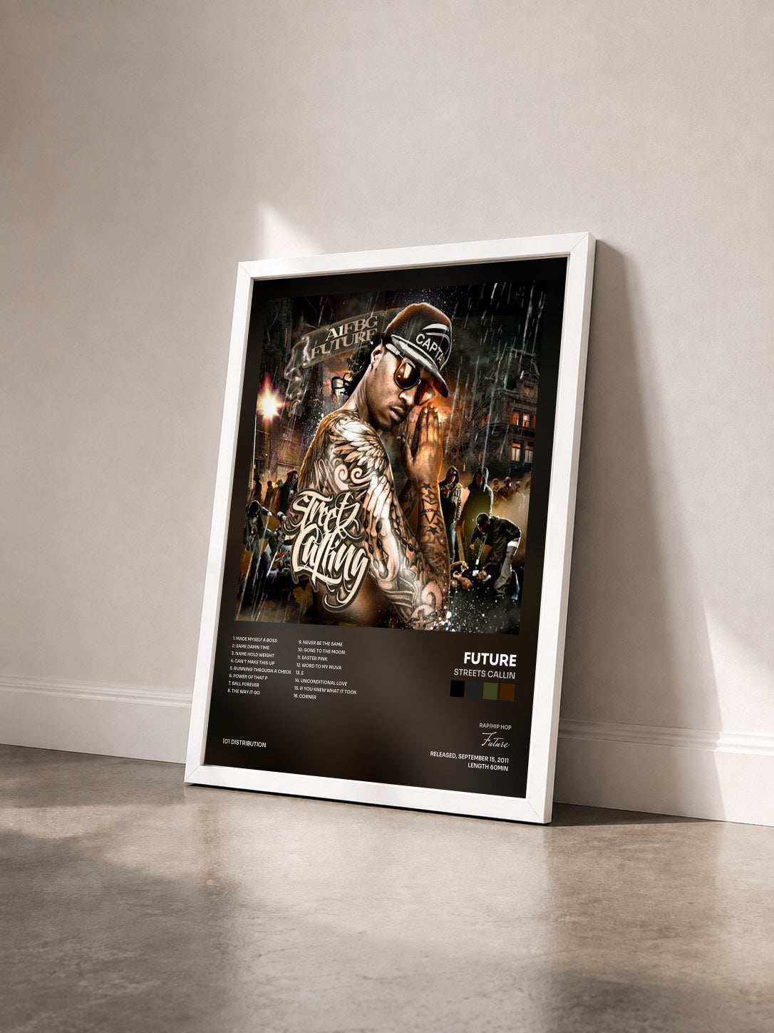 #blanc Tableau de l'album Streets Callin de Future vu de trois quarts, cadre blanc