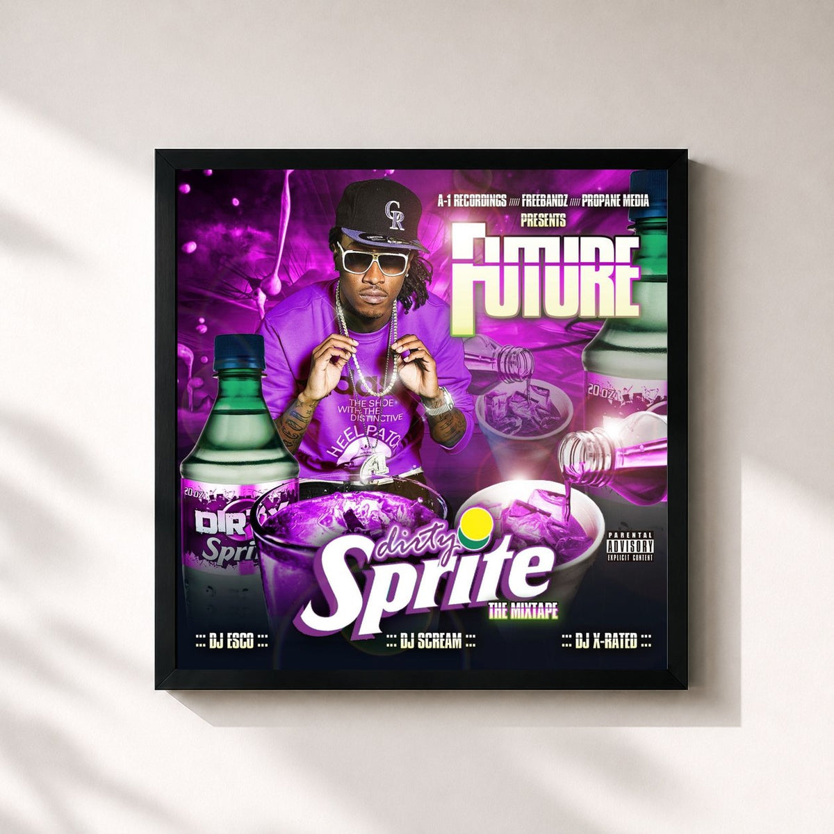 #noir Tableau carré de l'album Dirty Sprite de Future, cadre noir 32x32 cm