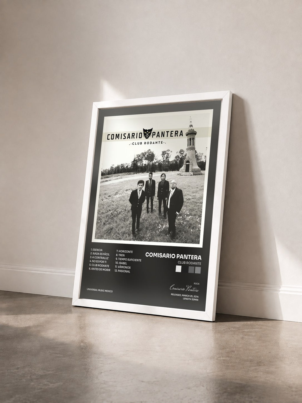 #blanc Club Rodante by Comisario Pantera as a framed art print seen at an angle, white frame
