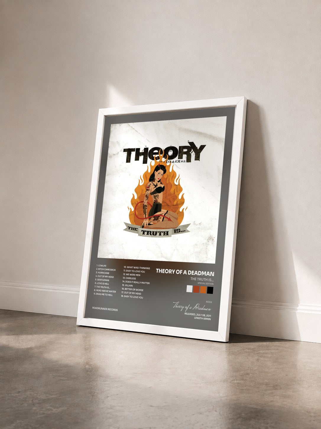 #blanc Tableau de l'album The Truth Is... (Special Edition) de Theory of a Deadman vu de trois quarts, cadre blanc