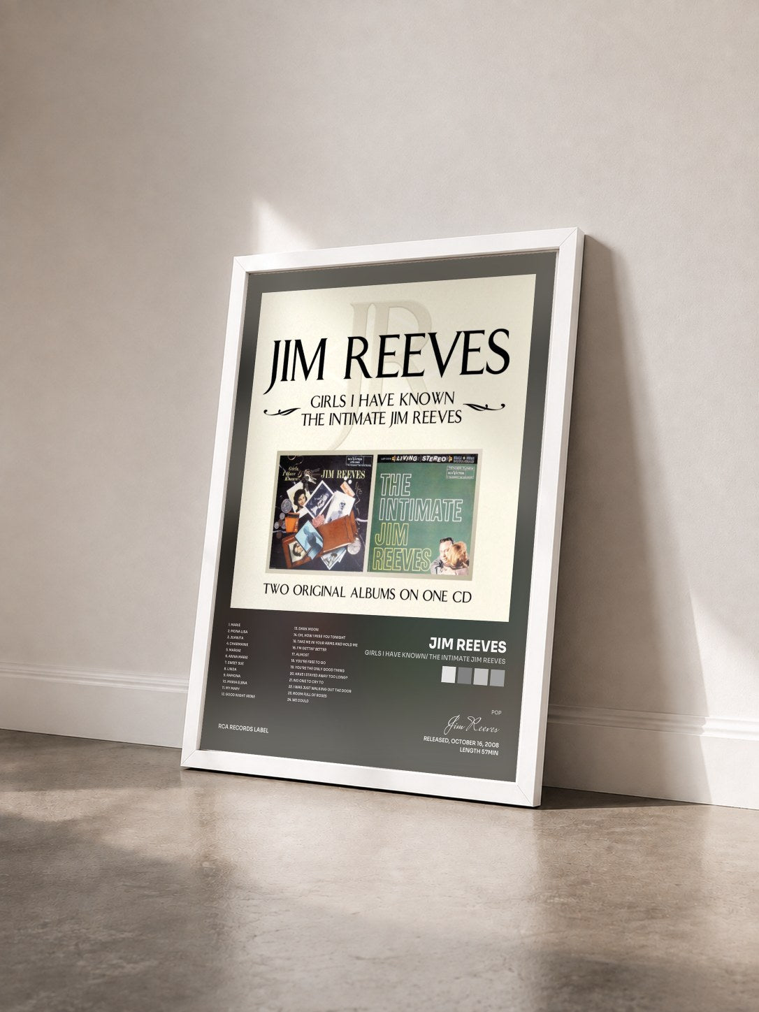 #blanc Tableau de l'album Girls I Have Known/ The Intimate Jim Reeves de Jim Reeves vu de trois quarts, cadre blanc