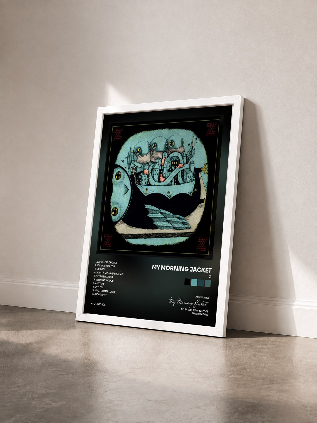 #blanc Tableau de l'album Z de My Morning Jacket vu de trois quarts, cadre blanc