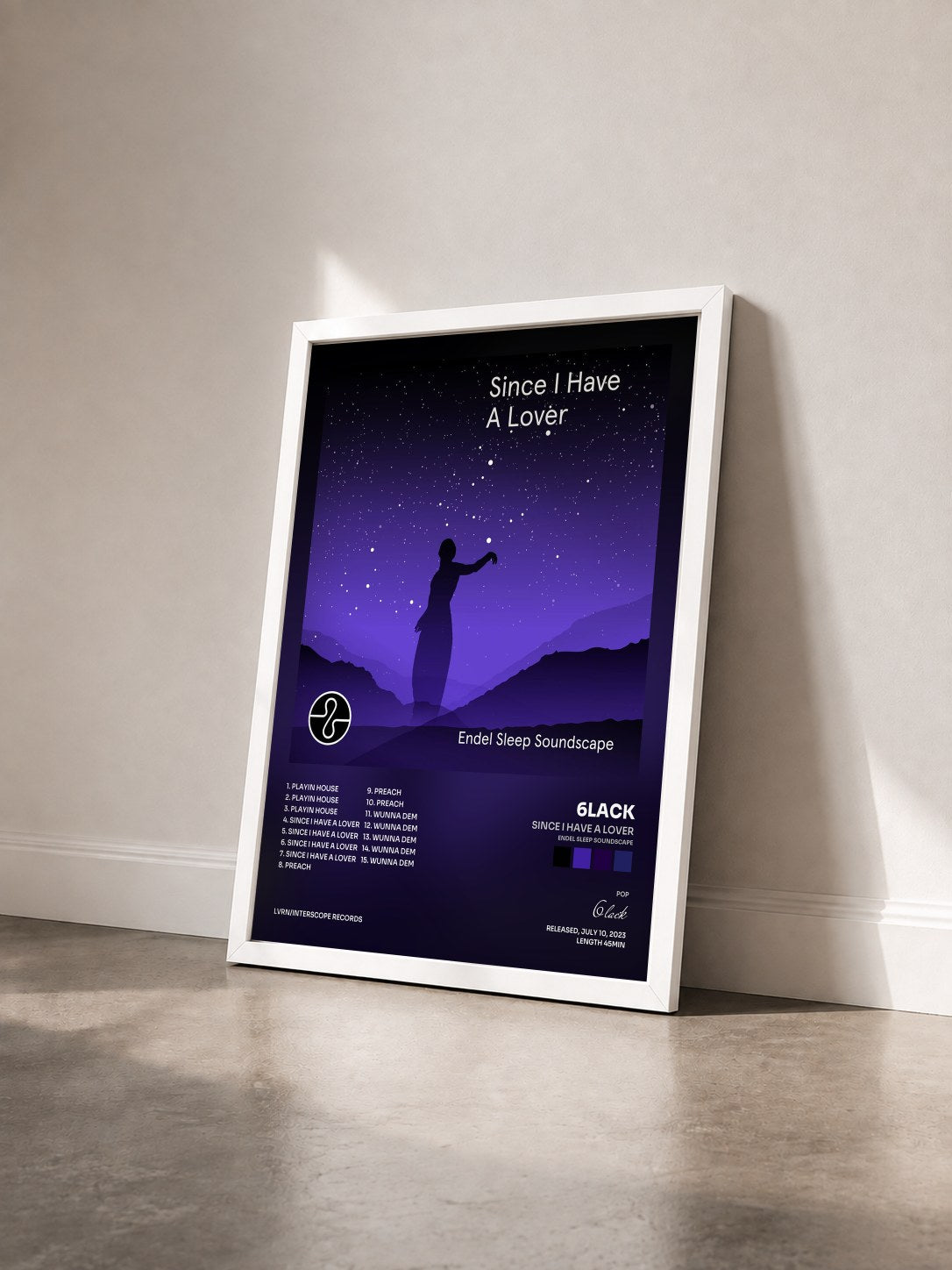 #blanc Since I Have A Lover (Endel Sleep Soundscape) by 6lack as a framed art print seen at an angle, white frame