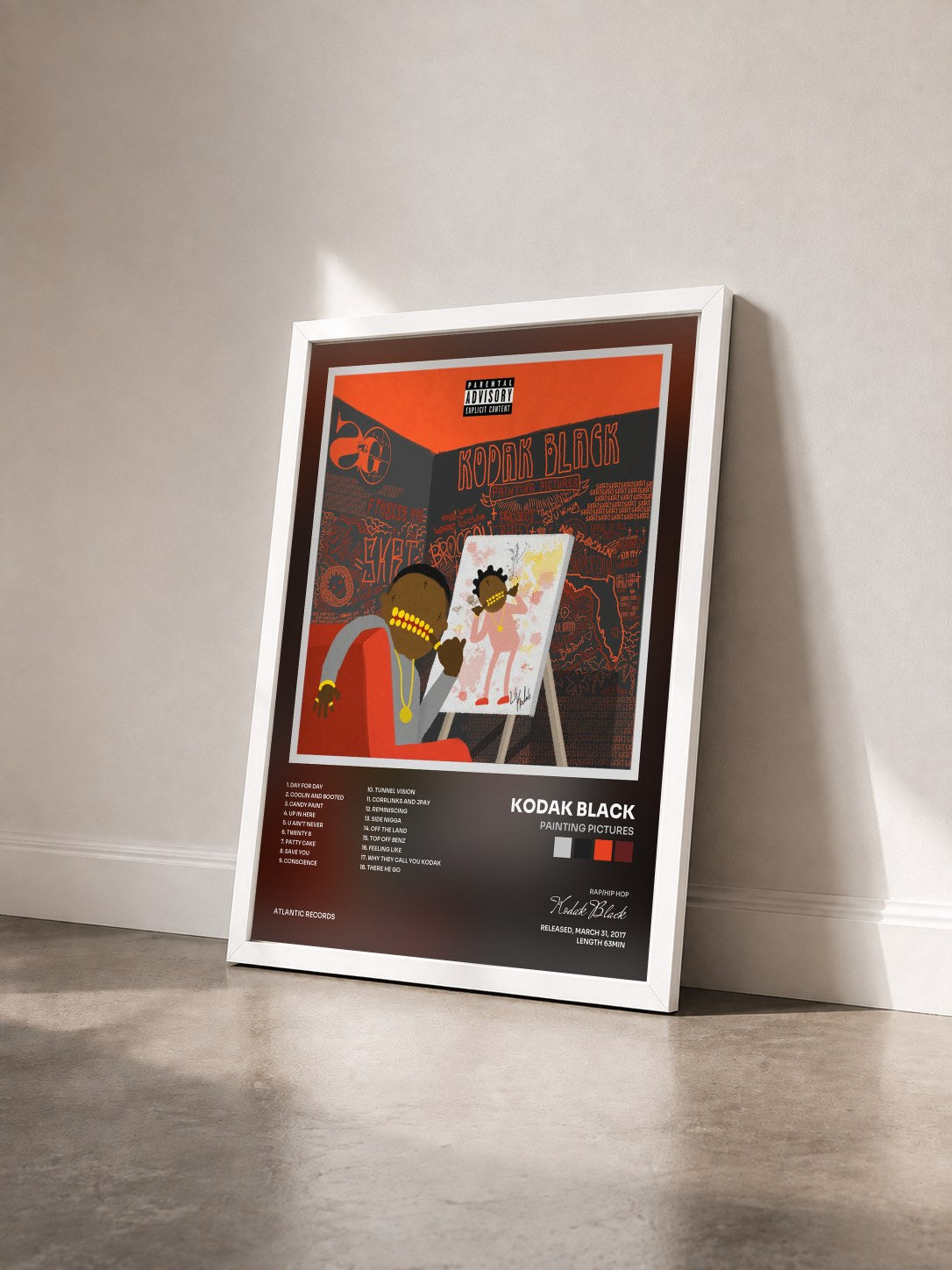 #blanc Tableau de l'album Painting Pictures de Kodak Black vu de trois quarts, cadre blanc