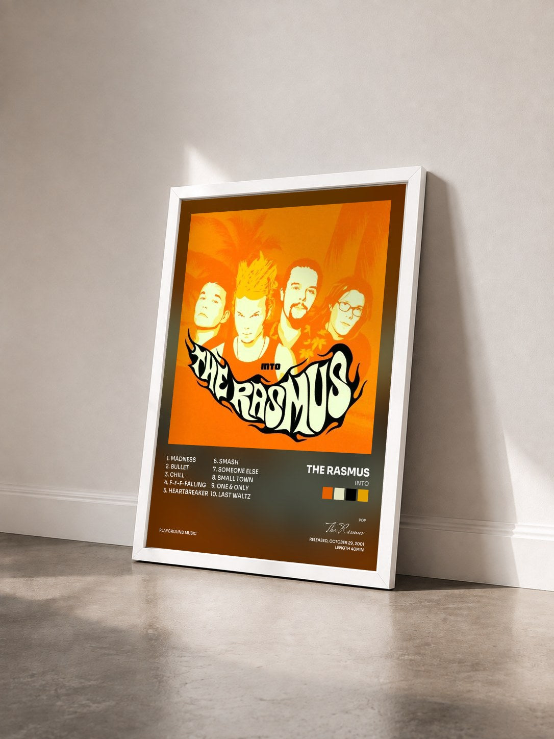 #blanc Tableau de l'album Into de The Rasmus vu de trois quarts, cadre blanc