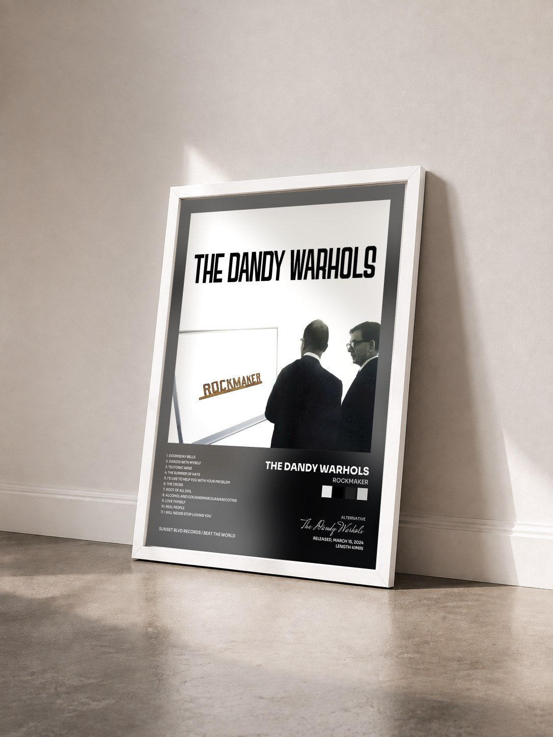 #blanc Tableau de l'album ROCKMAKER de The Dandy Warhols vu de trois quarts, cadre blanc