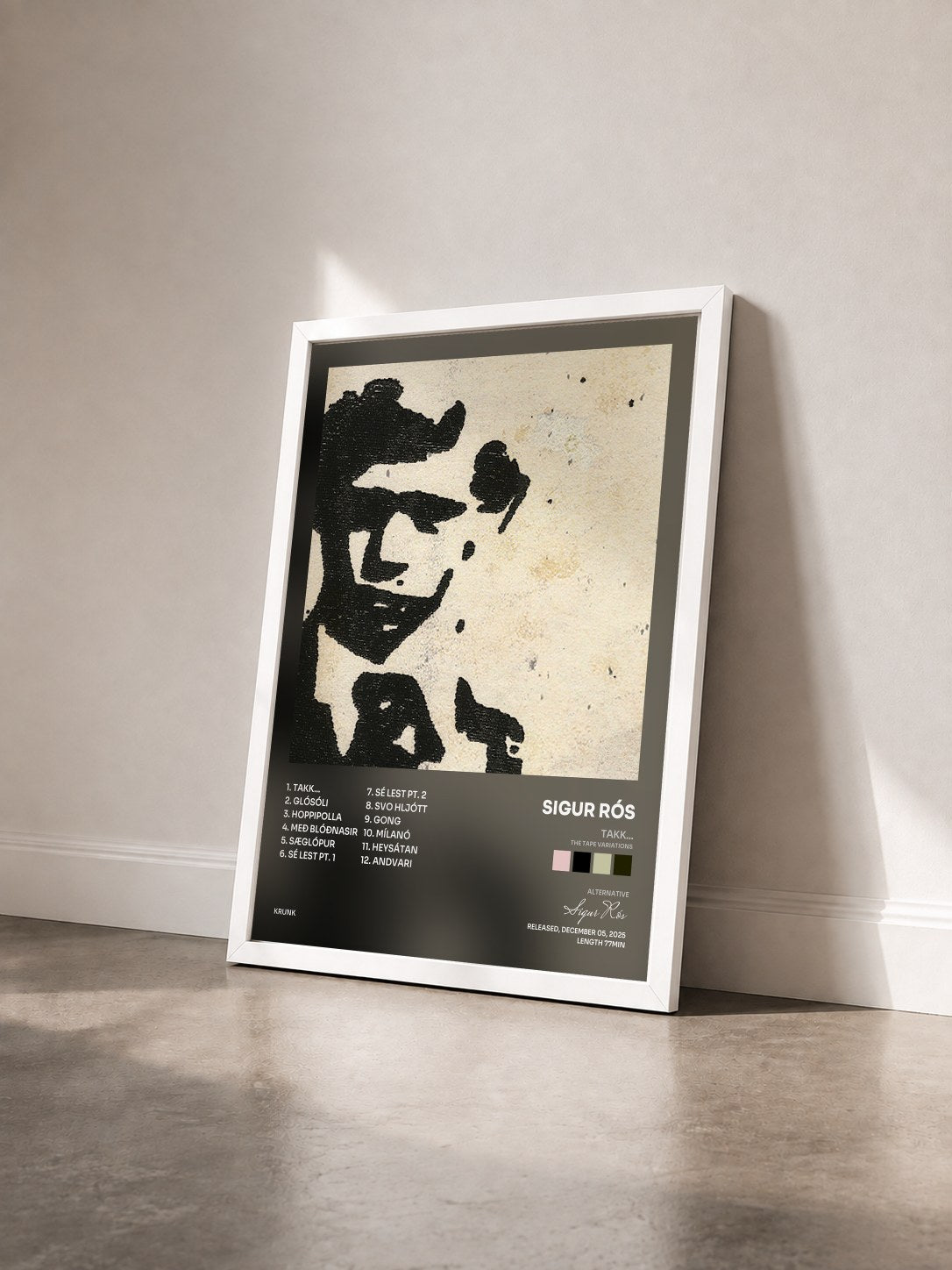 #blanc Tableau de l'album Takk... (The Tape Variations) de Sigur Rós vu de trois quarts, cadre blanc