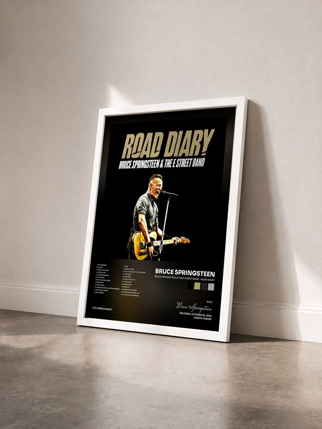#blanc Bruce Springsteen & The E Street Band - Road Diary by Bruce Springsteen as a framed art print seen at an angle, white frame