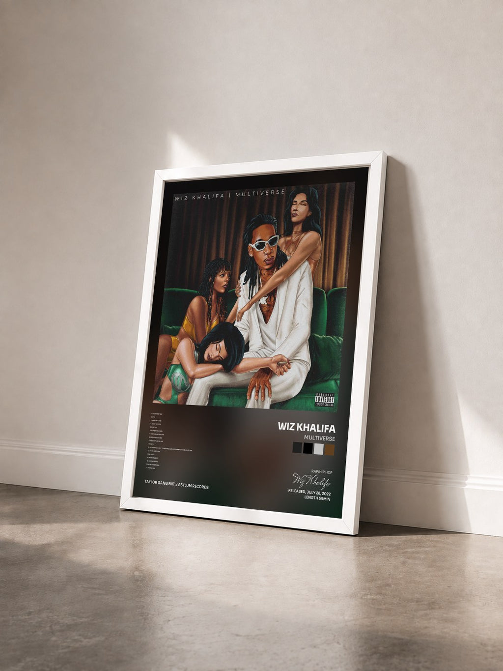 #blanc Tableau de l'album Multiverse de Wiz Khalifa vu de trois quarts, cadre blanc
