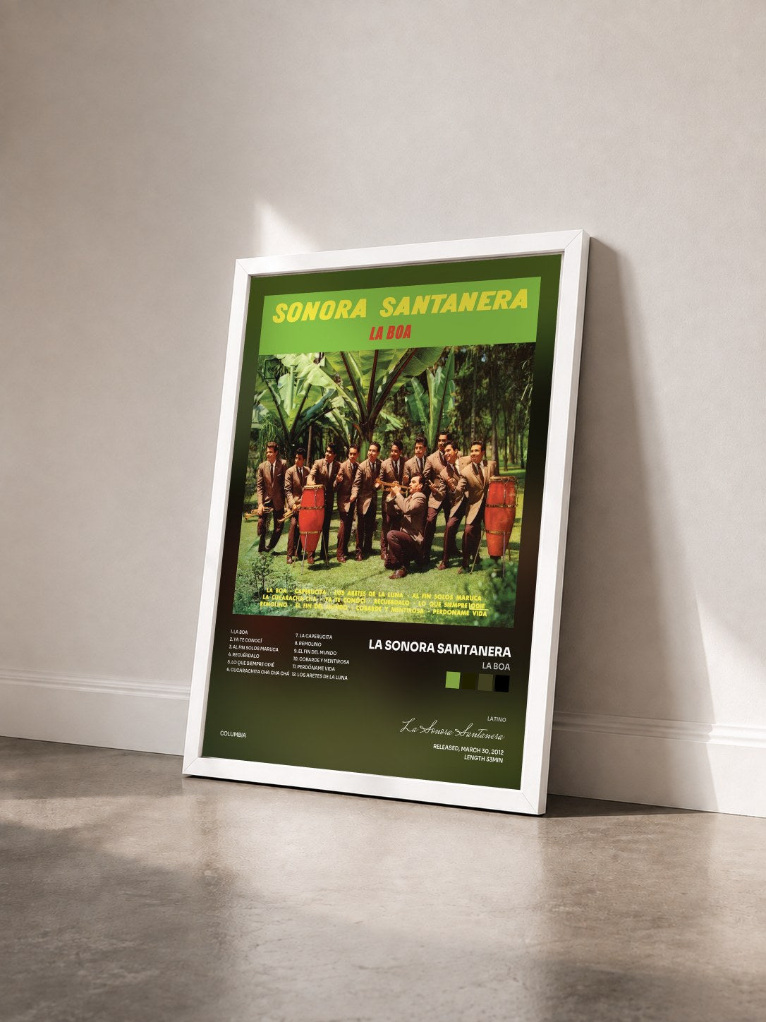 #blanc Tableau de l'album La Boa de La Sonora Santanera vu de trois quarts, cadre blanc