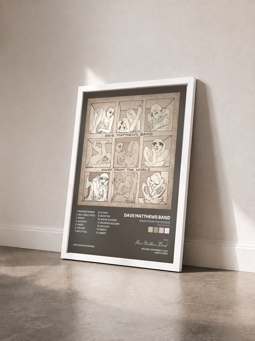 #blanc Tableau de l'album Away From The World (Deluxe Edition) de Dave Matthews Band vu de trois quarts, cadre blanc
