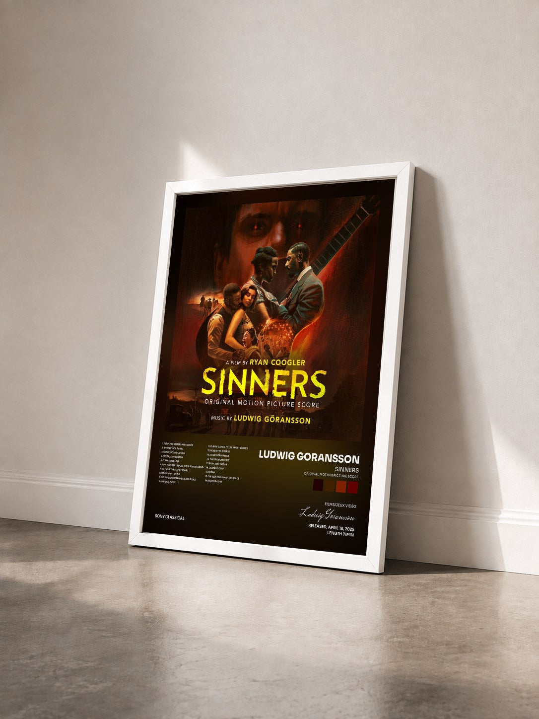 #blanc Tableau de l'album Sinners (Original Motion Picture Score) de Ludwig Goransson vu de trois quarts, cadre blanc