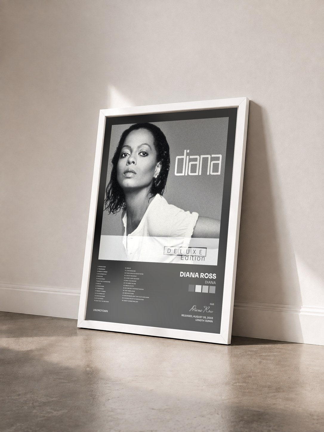 #blanc Tableau de l'album Diana de Diana Ross vu de trois quarts, cadre blanc