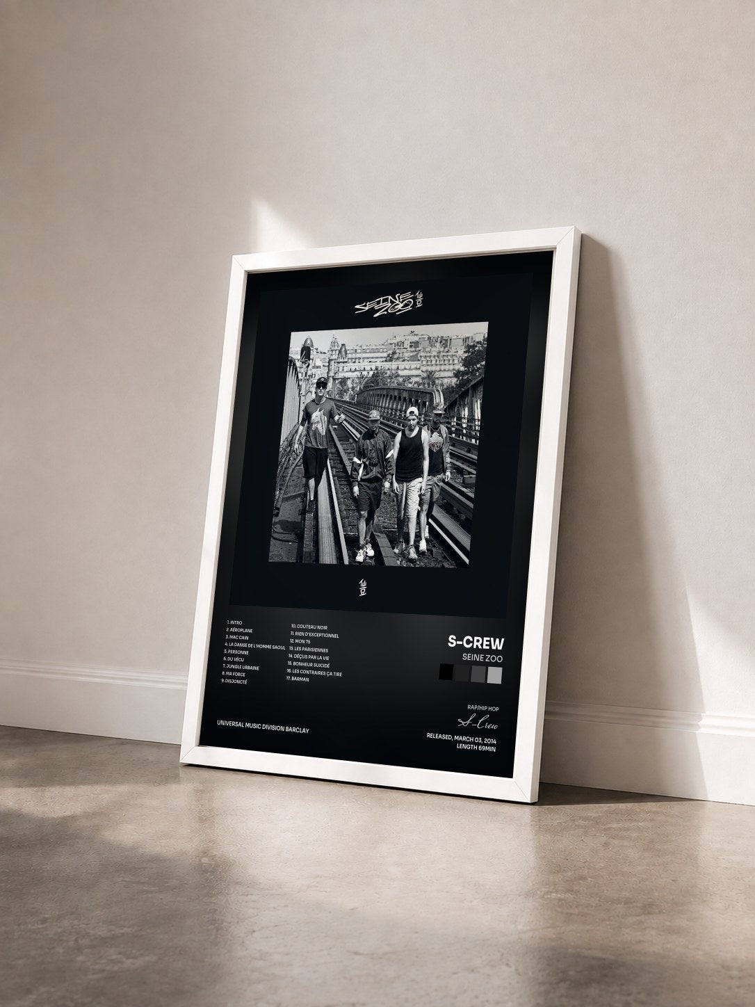 #blanc Seine Zoo by S-Crew as a framed art print seen at an angle, white frame