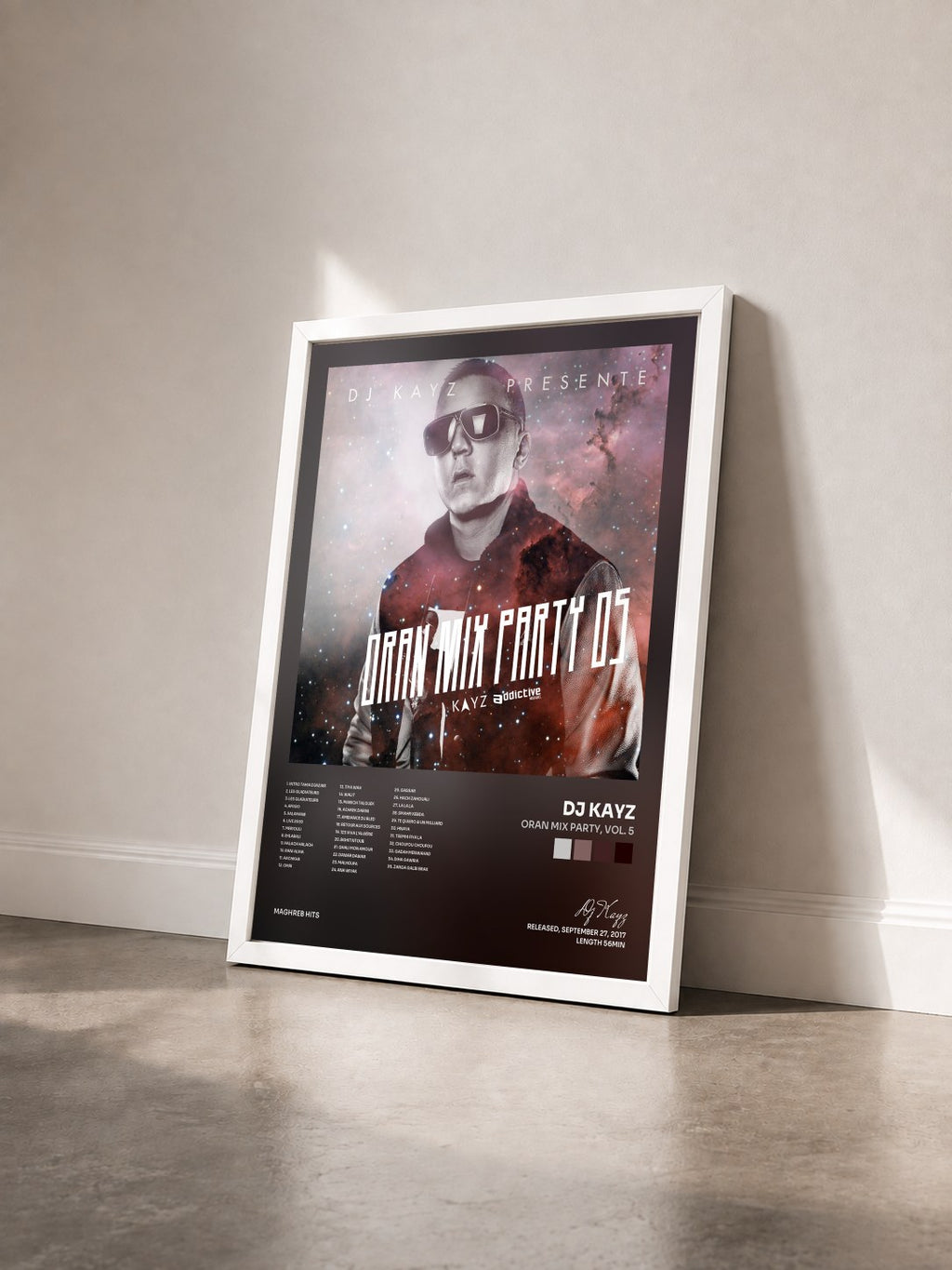#blanc Tableau de l'album Oran Mix Party, vol. 5 de Dj Kayz vu de trois quarts, cadre blanc
