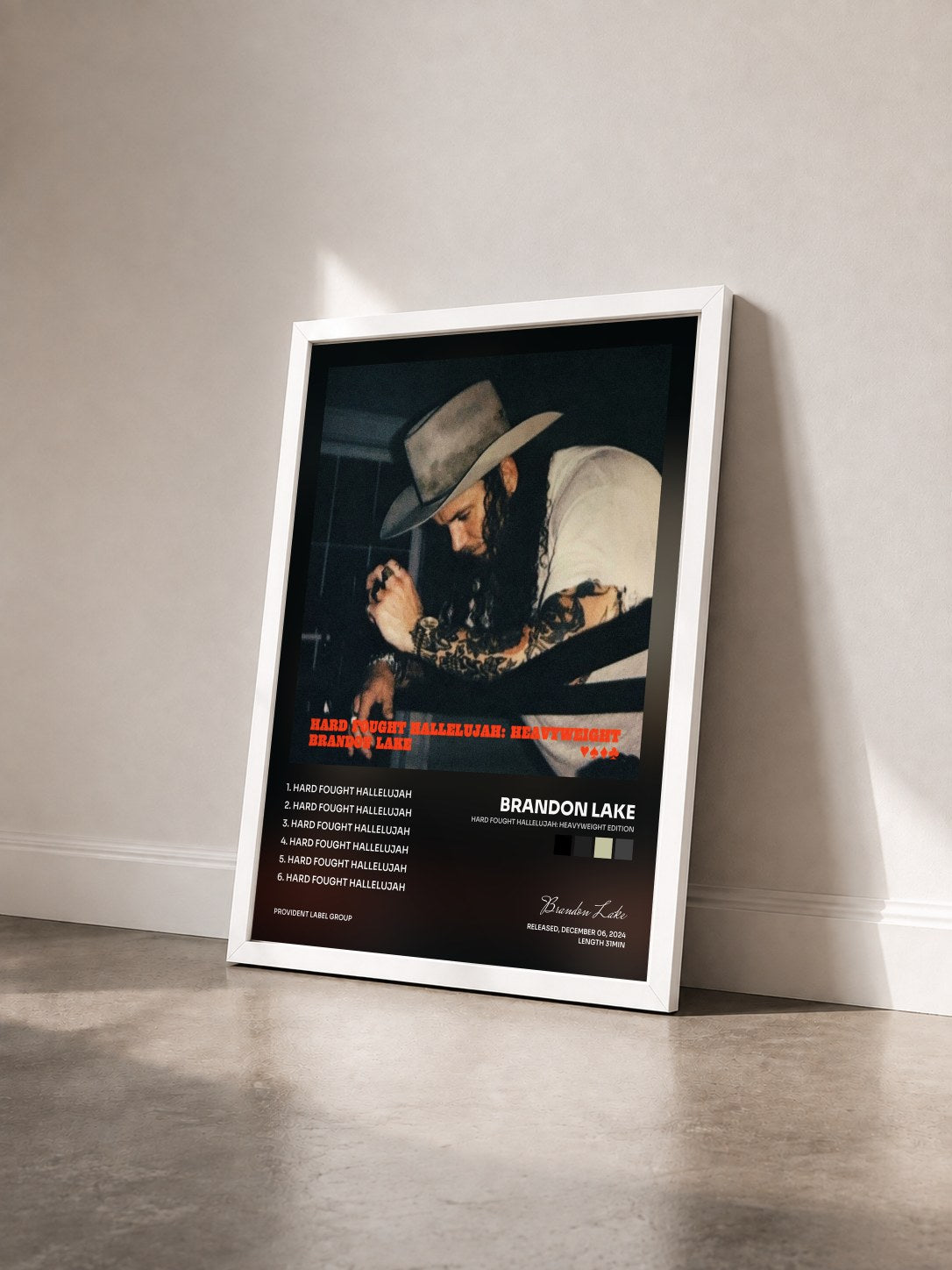 #blanc Tableau de l'album Hard Fought Hallelujah: Heavyweight Edition de Brandon Lake vu de trois quarts, cadre blanc