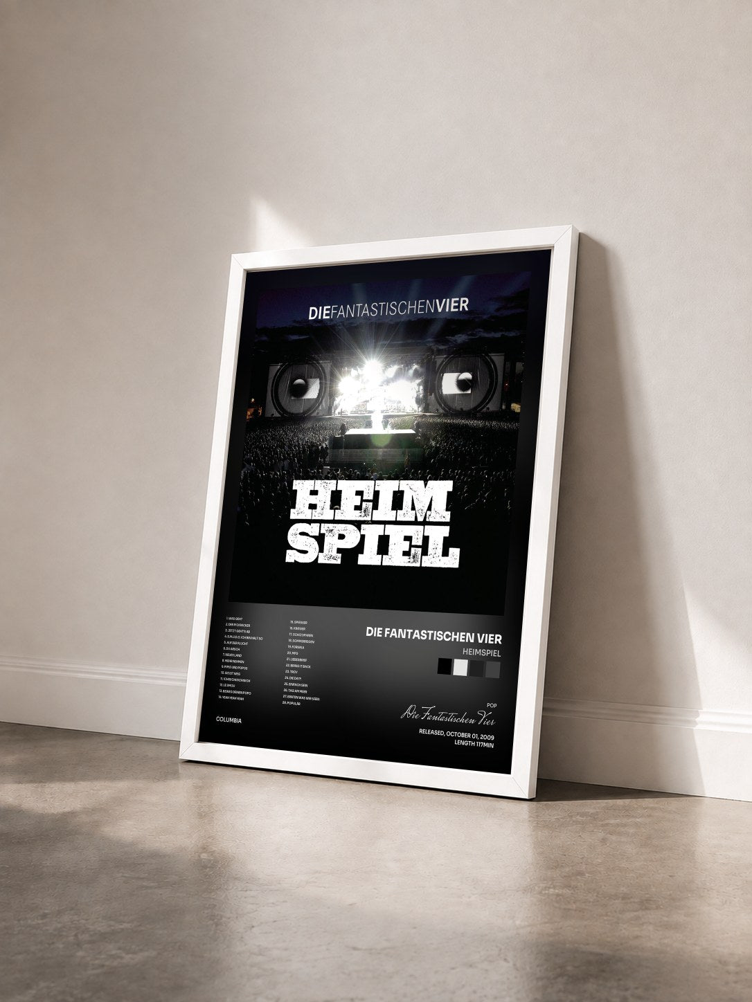 #blanc Tableau de l'album Heimspiel de Die Fantastischen Vier vu de trois quarts, cadre blanc