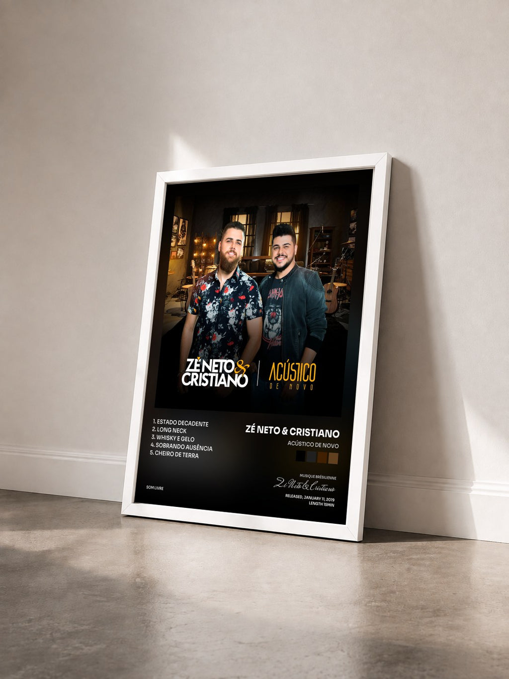 #blanc Tableau de l'album Acústico de Novo de Zé Neto & Cristiano vu de trois quarts, cadre blanc