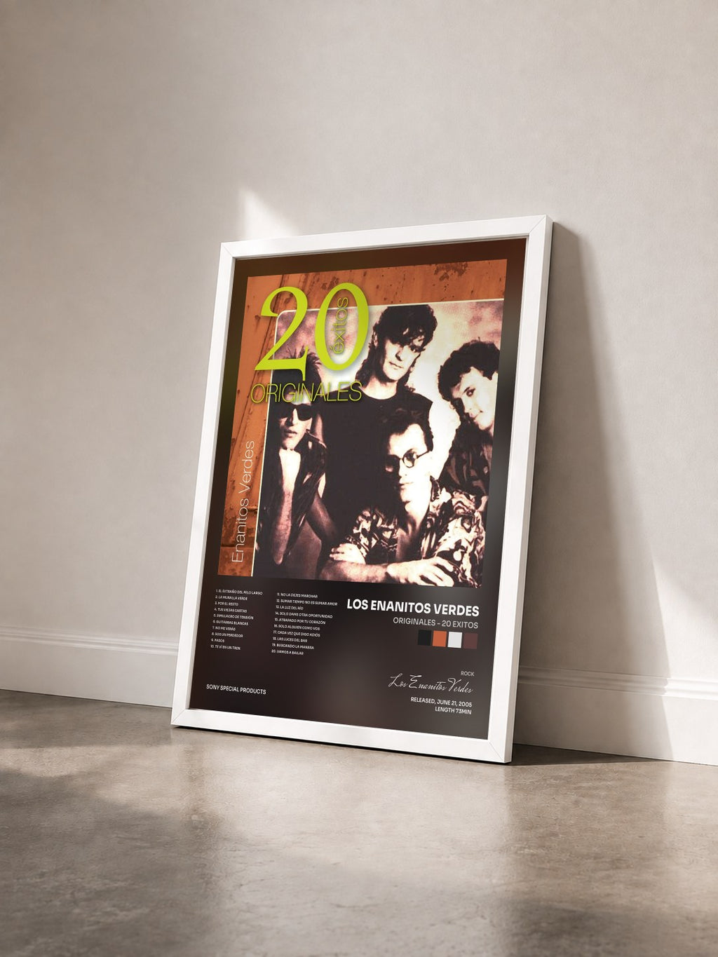 #blanc Tableau de l'album Originales - 20 Exitos de Los Enanitos Verdes vu de trois quarts, cadre blanc