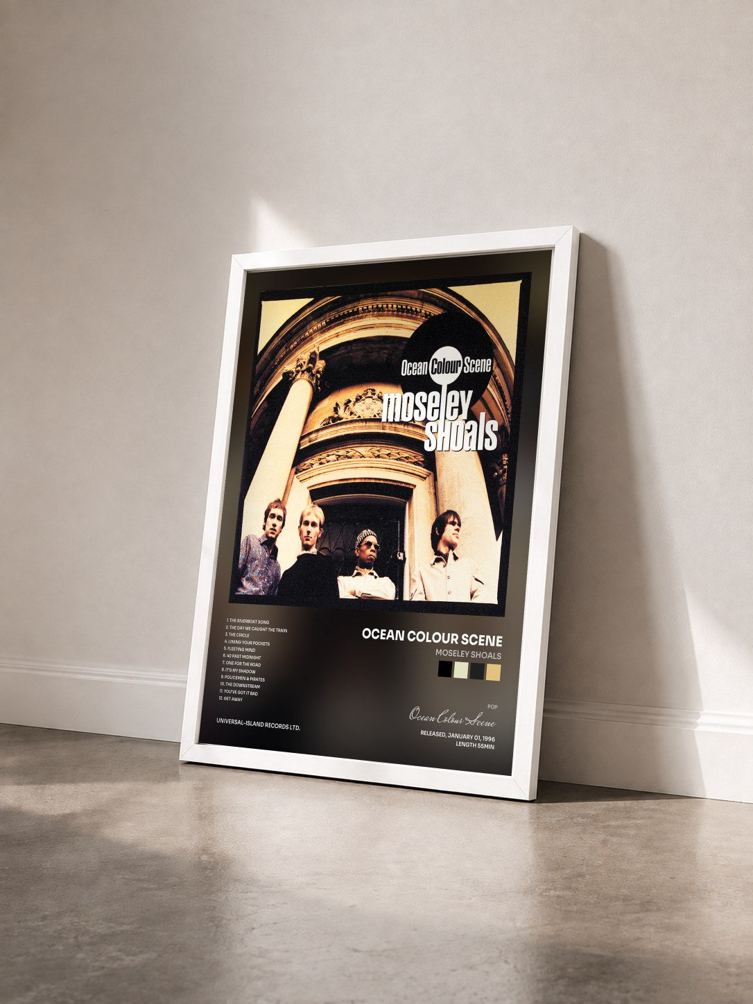 #blanc Tableau de l'album Moseley Shoals de Ocean Colour Scene vu de trois quarts, cadre blanc
