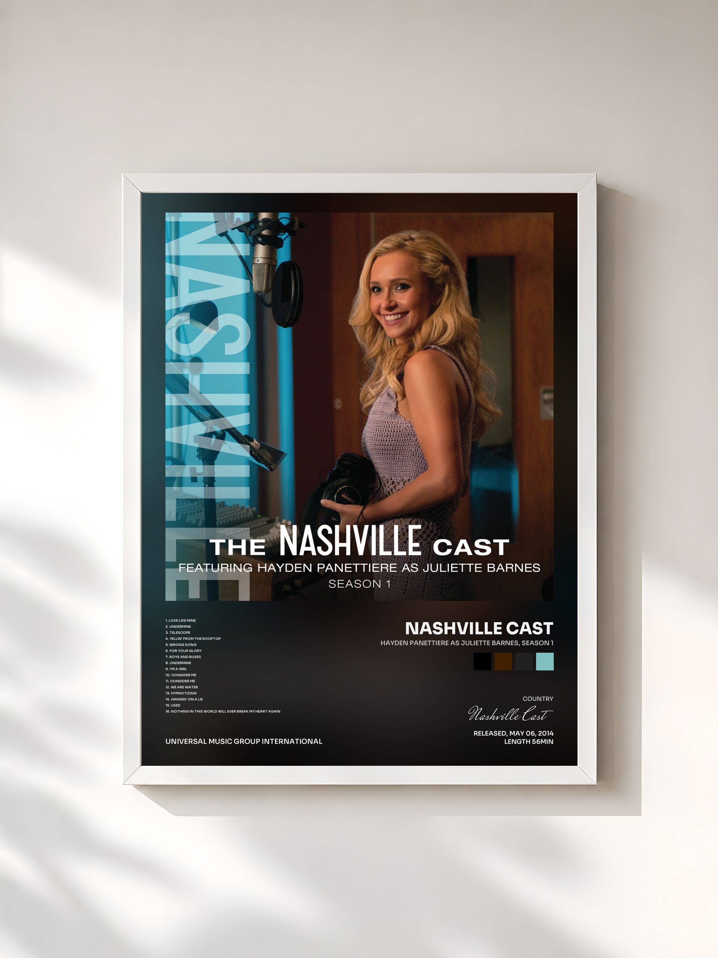 #blanc Tableau de l'album Hayden Panettiere As Juliette Barnes, Season 1 de Nashville Cast, cadre blanc, imprimé et encadré en France