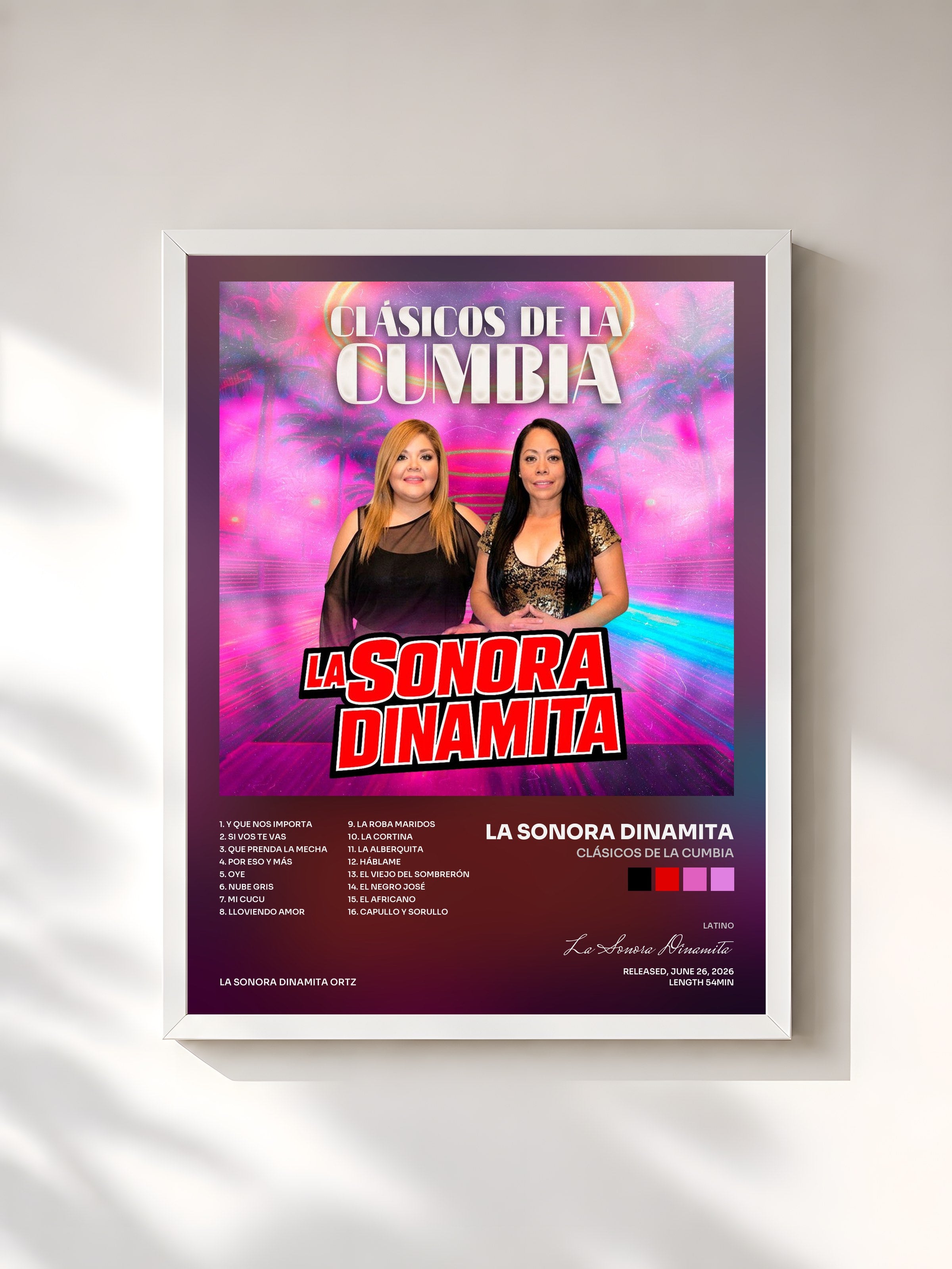 #blanc Tableau de l'album Clásicos De La Cumbia de La Sonora Dinamita, cadre blanc, imprimé et encadré en France