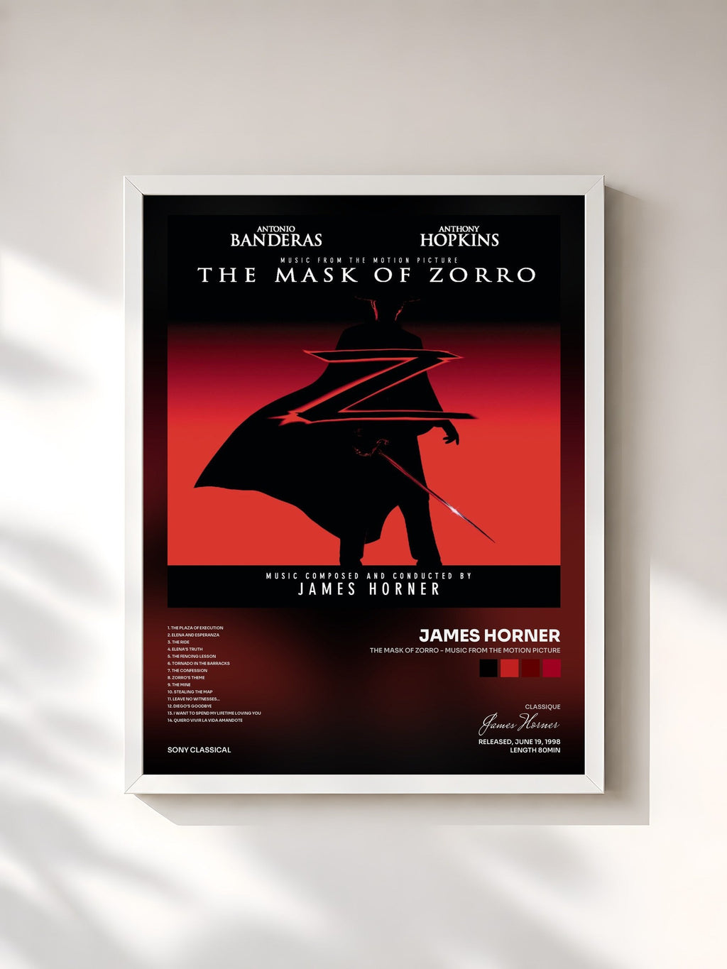 #blanc The Mask of Zorro - Music from the Motion Picture di James Horner in stampa incorniciata, cornice bianca, stampata e incorniciata in Francia