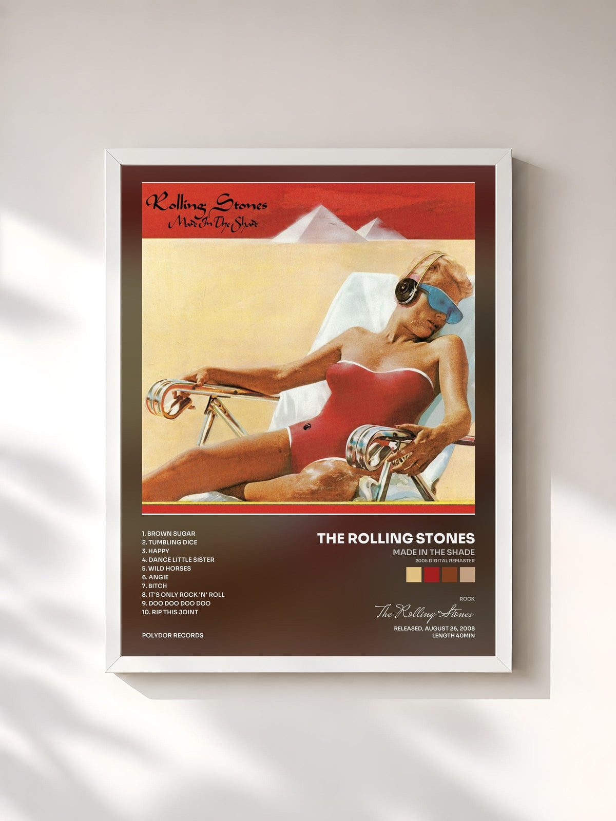 #blanc Tableau de l'album Made In The Shade (2005 Digital Remaster) de The Rolling Stones, cadre blanc, imprimé et encadré en France