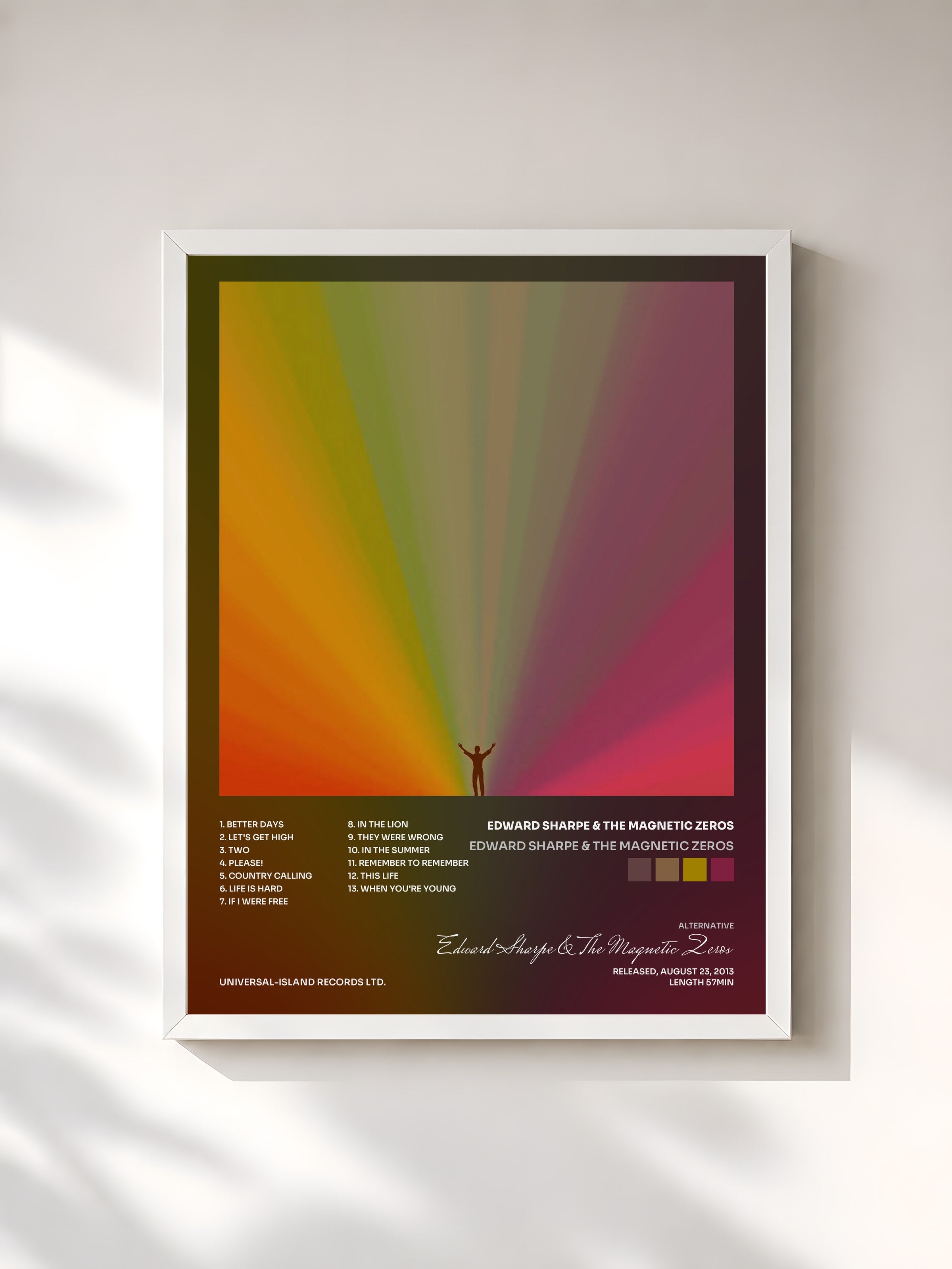 #blanc Tableau de l'album Edward Sharpe & The Magnetic Zeros de Edward Sharpe & The Magnetic Zeros, cadre blanc, imprimé et encadré en France