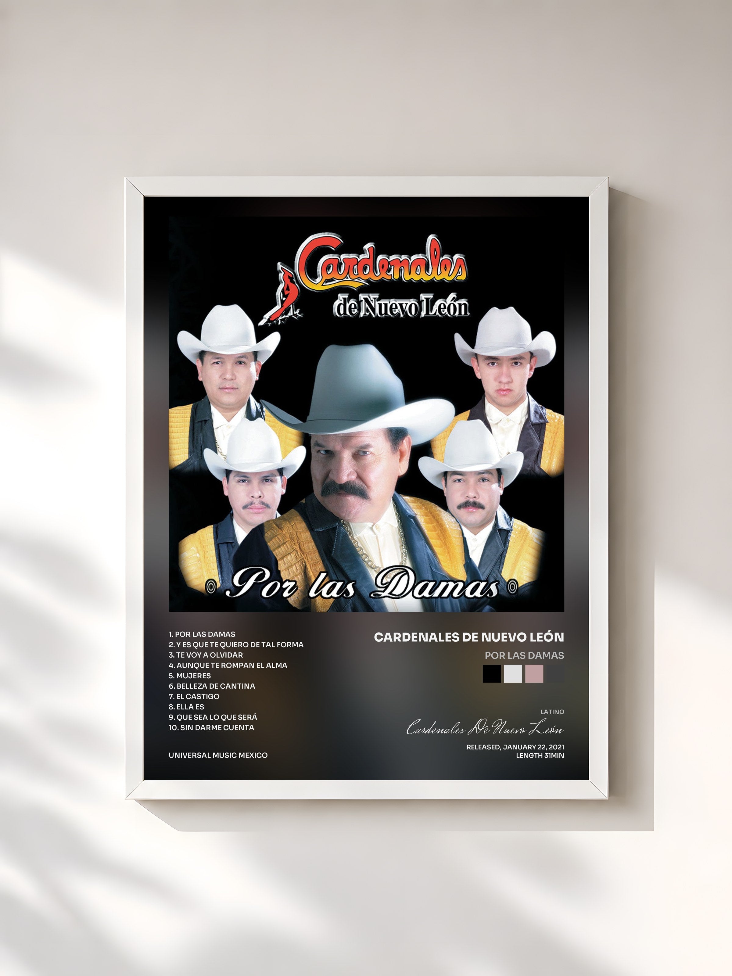 #blanc Tableau de l'album Por Las Damas de Cardenales De Nuevo León, cadre blanc, imprimé et encadré en France