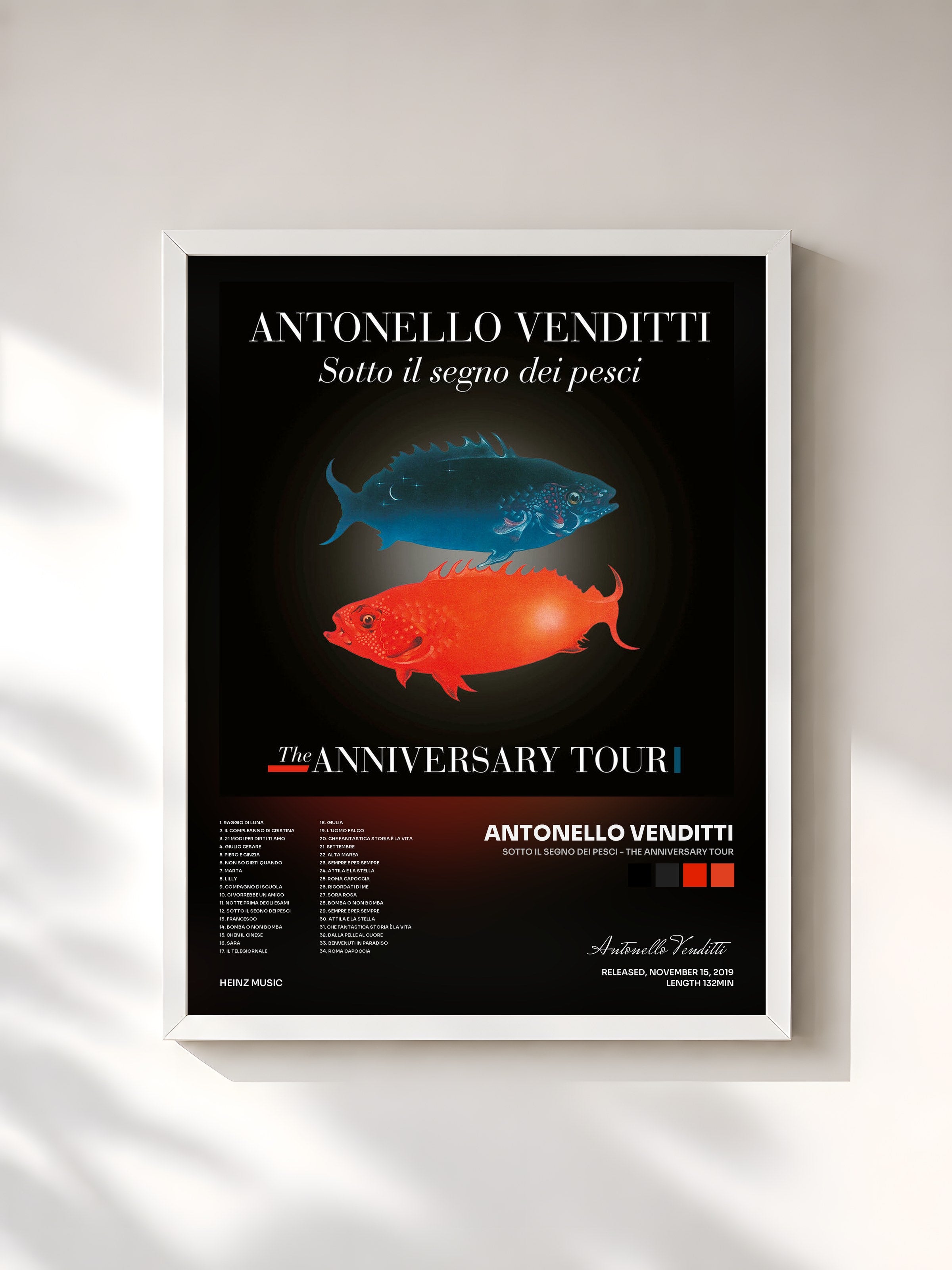 #blanc Tableau de l'album Sotto il segno dei pesci - The Anniversary Tour de Antonello Venditti, cadre blanc, imprimé et encadré en France