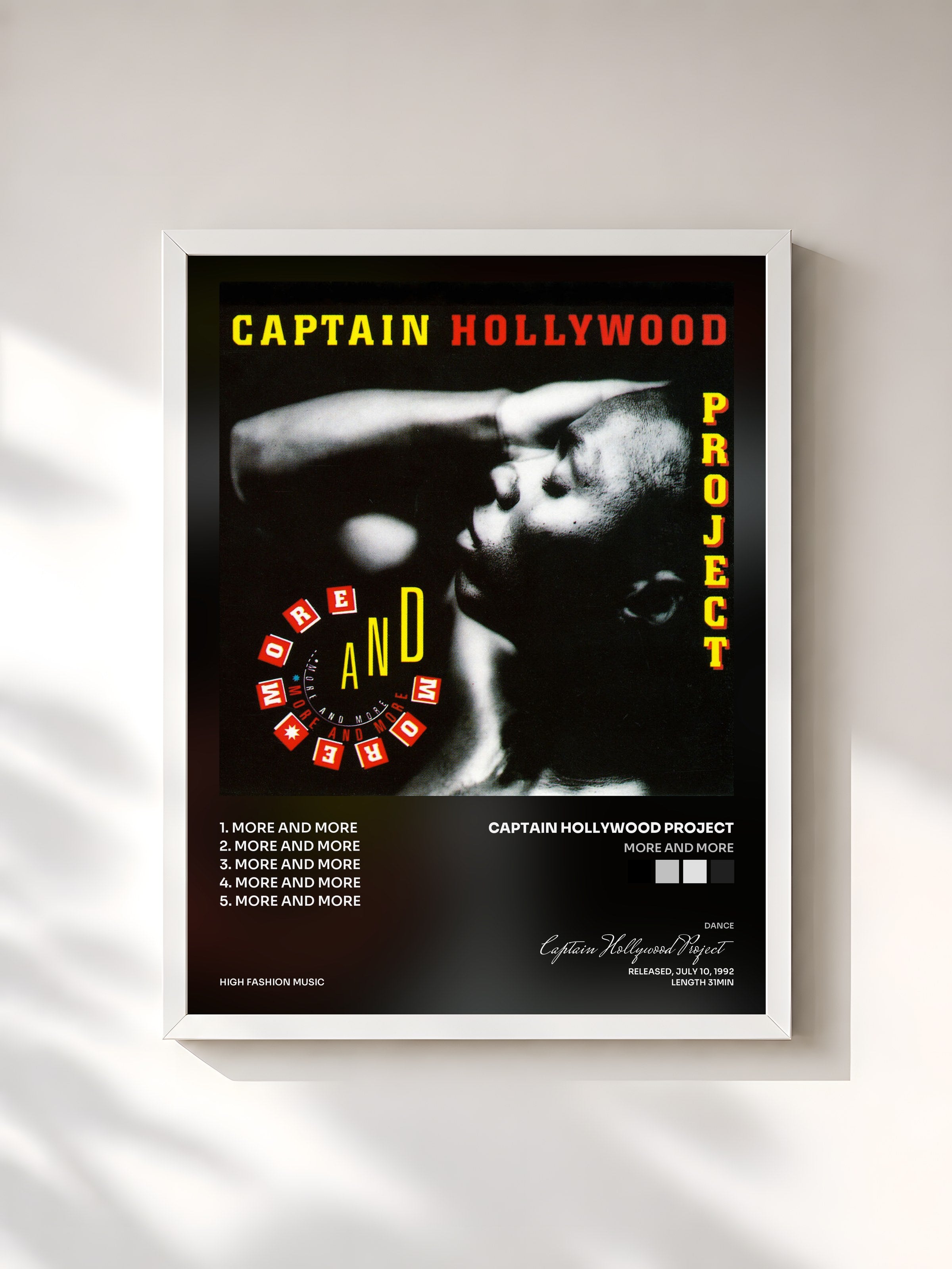 #blanc Tableau de l'album More And More de Captain Hollywood Project, cadre blanc, imprimé et encadré en France