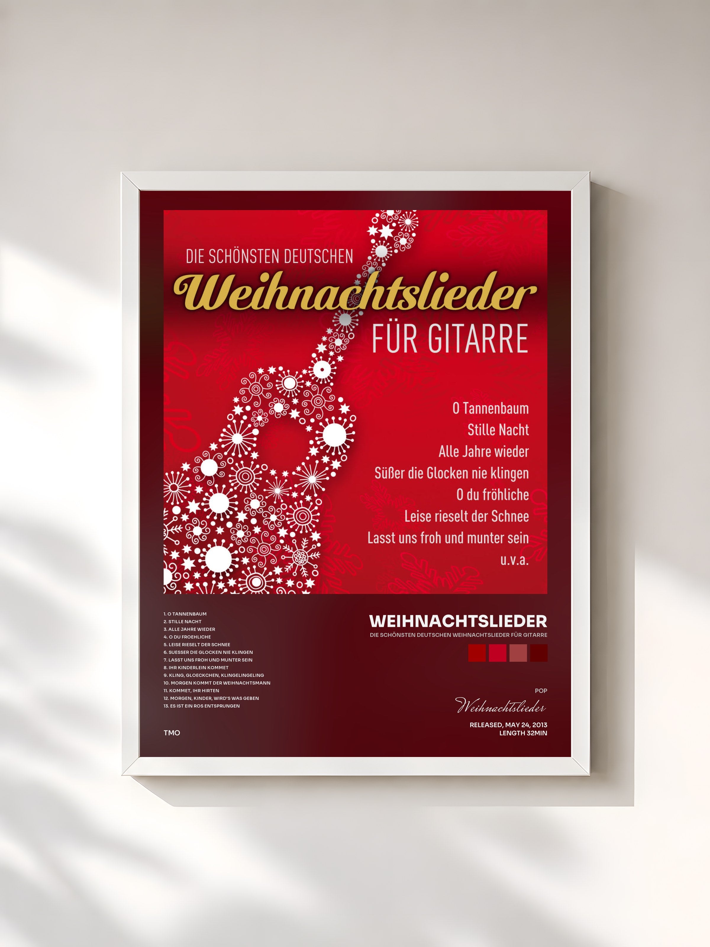 #blanc Tableau de l'album Die schönsten deutschen Weihnachtslieder für Gitarre de Weihnachtslieder, cadre blanc, imprimé et encadré en France