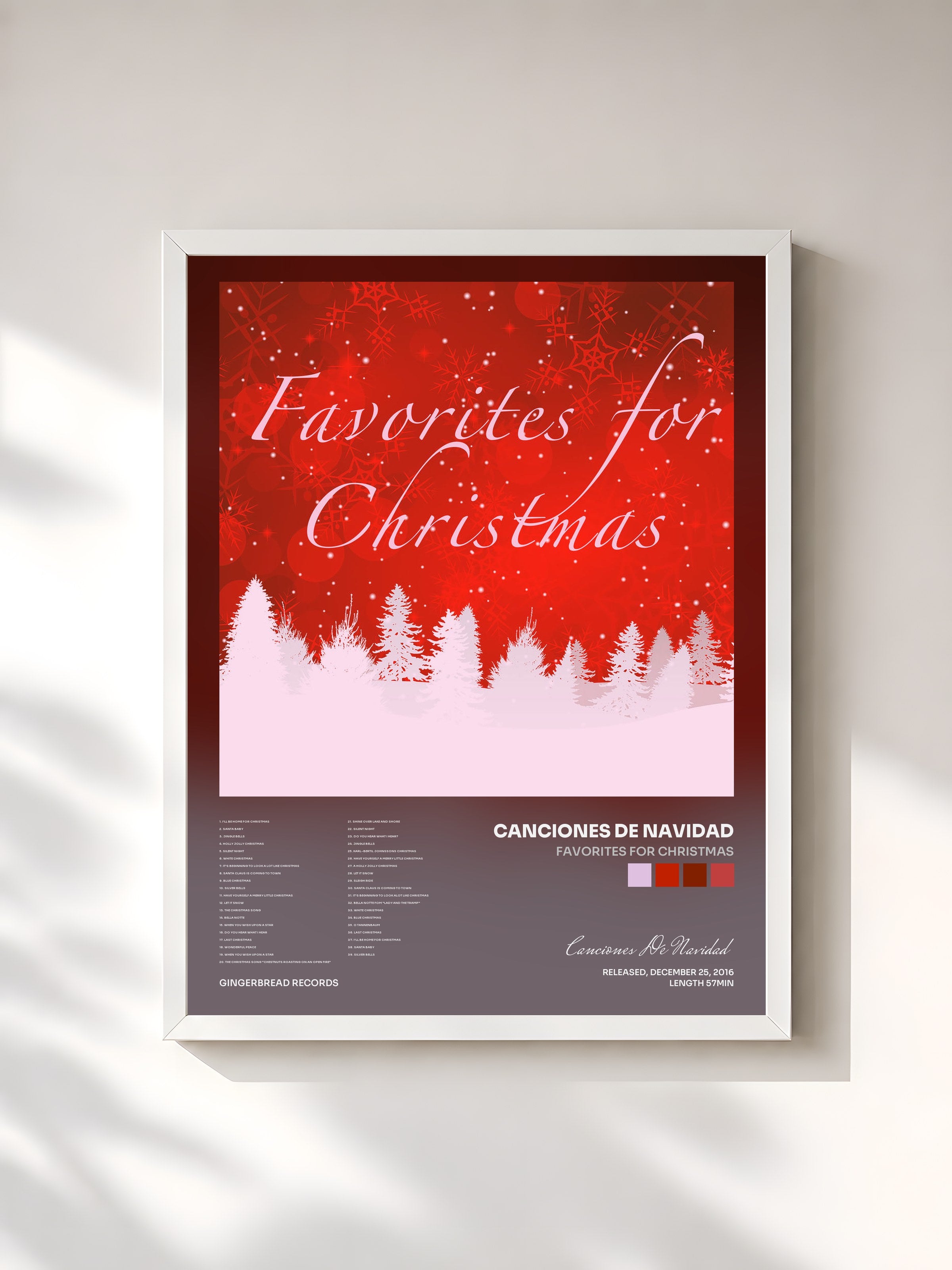 #blanc Tableau de l'album Favorites for Christmas de Canciones De Navidad, cadre blanc, imprimé et encadré en France