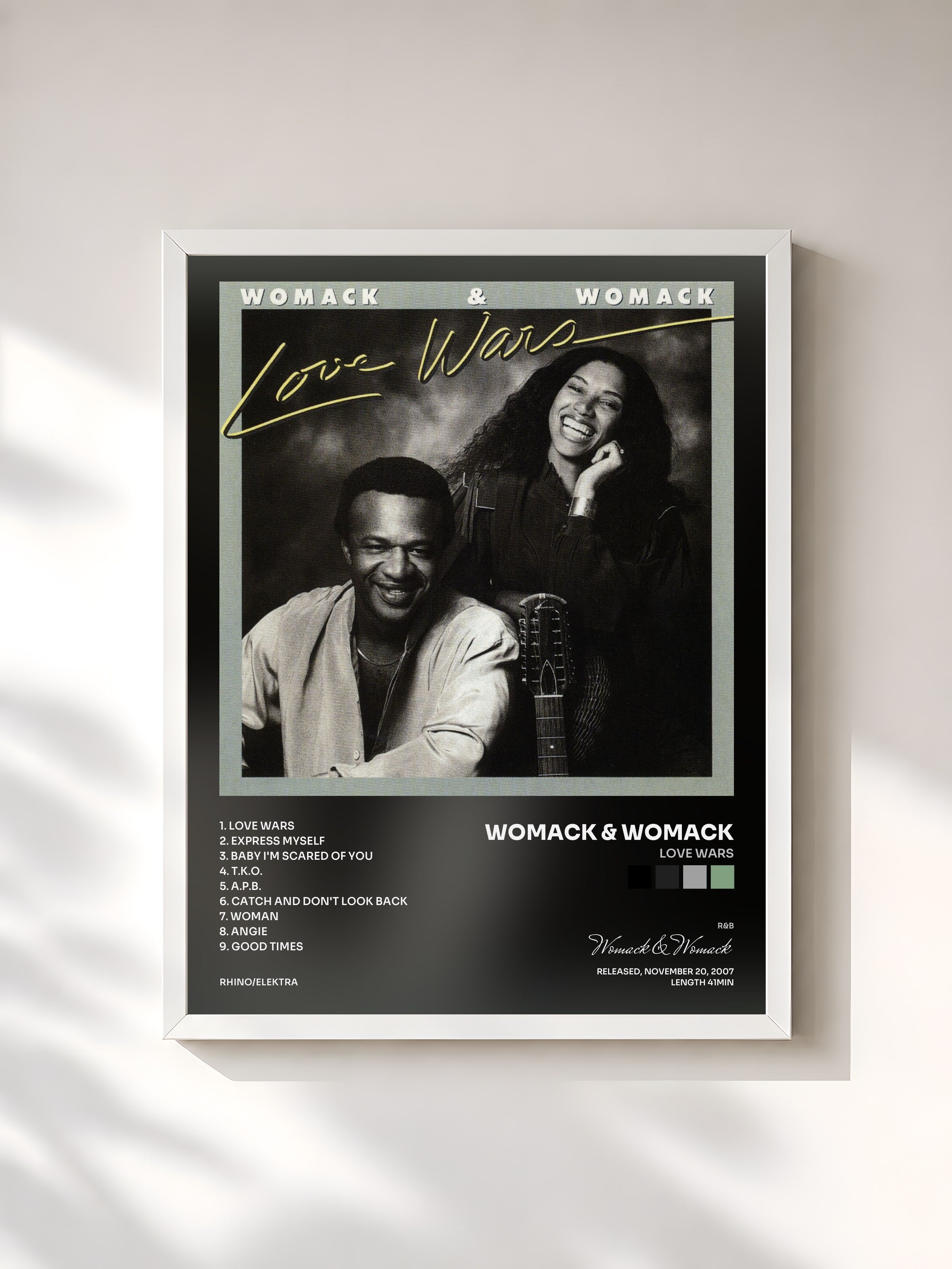#blanc Tableau de l'album Love Wars de Womack & Womack, cadre blanc, imprimé et encadré en France